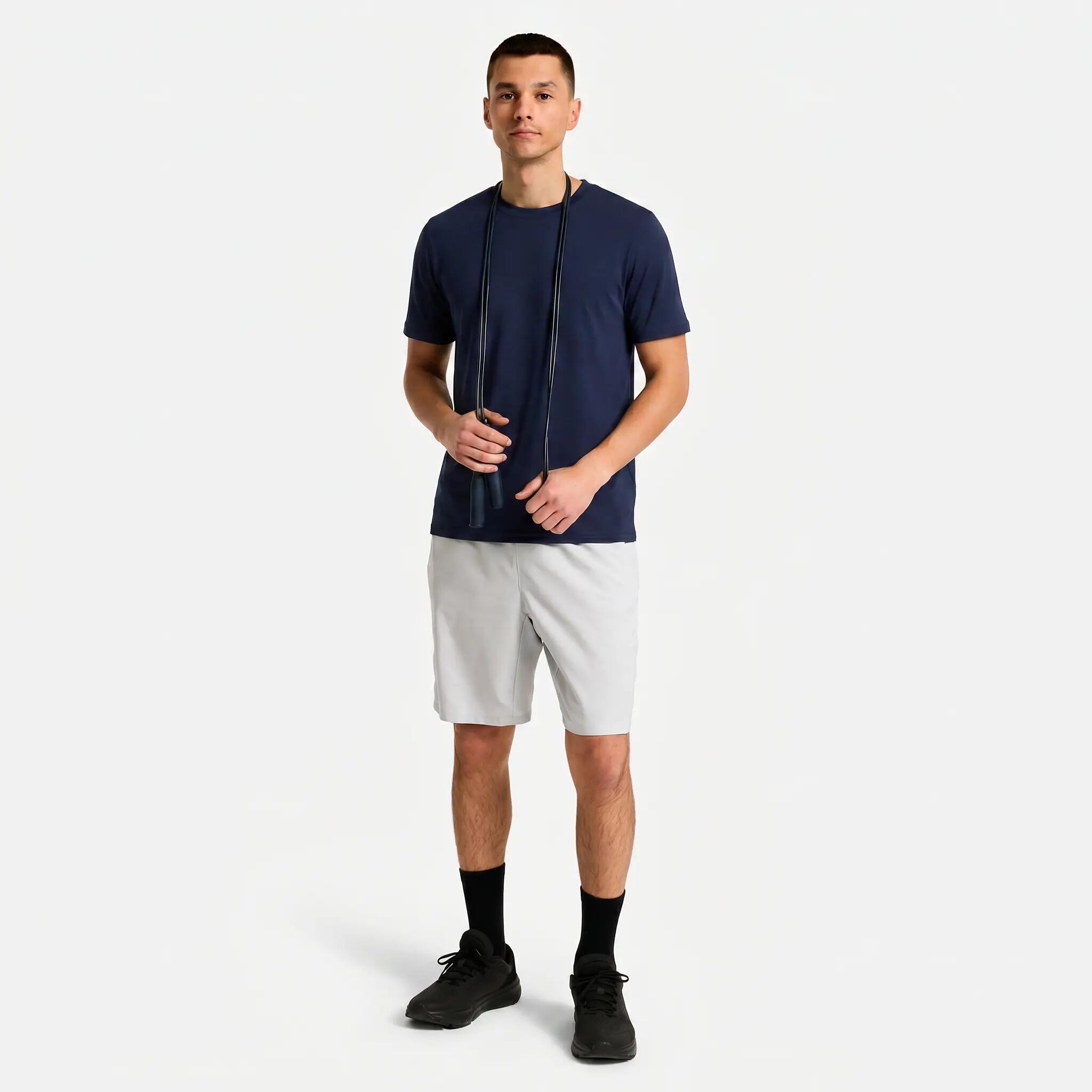 T-shirt de fitness respirável decote redondo homem, azul escuro 2/5