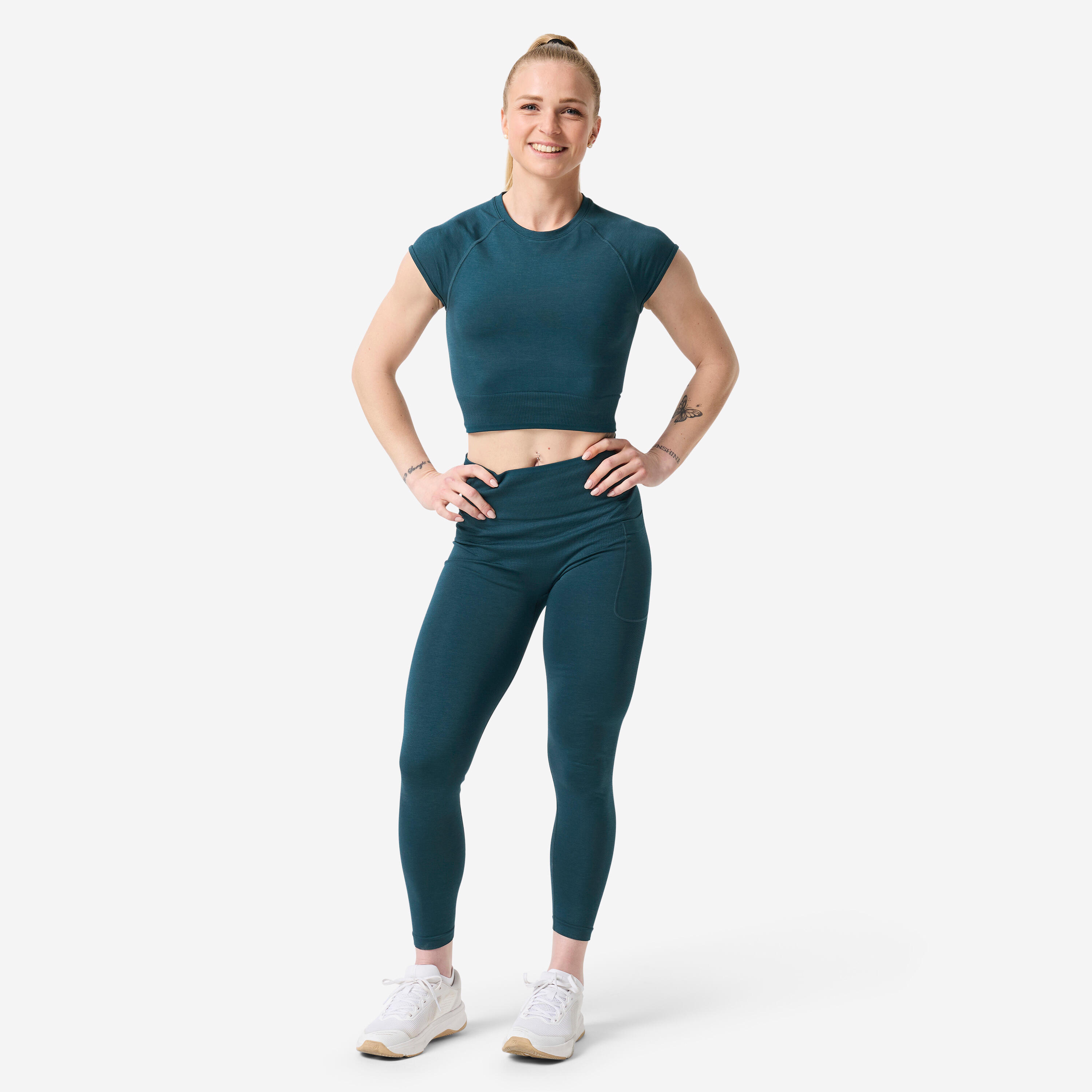 Canotta donna palestra cropped traspirante blu 2/7