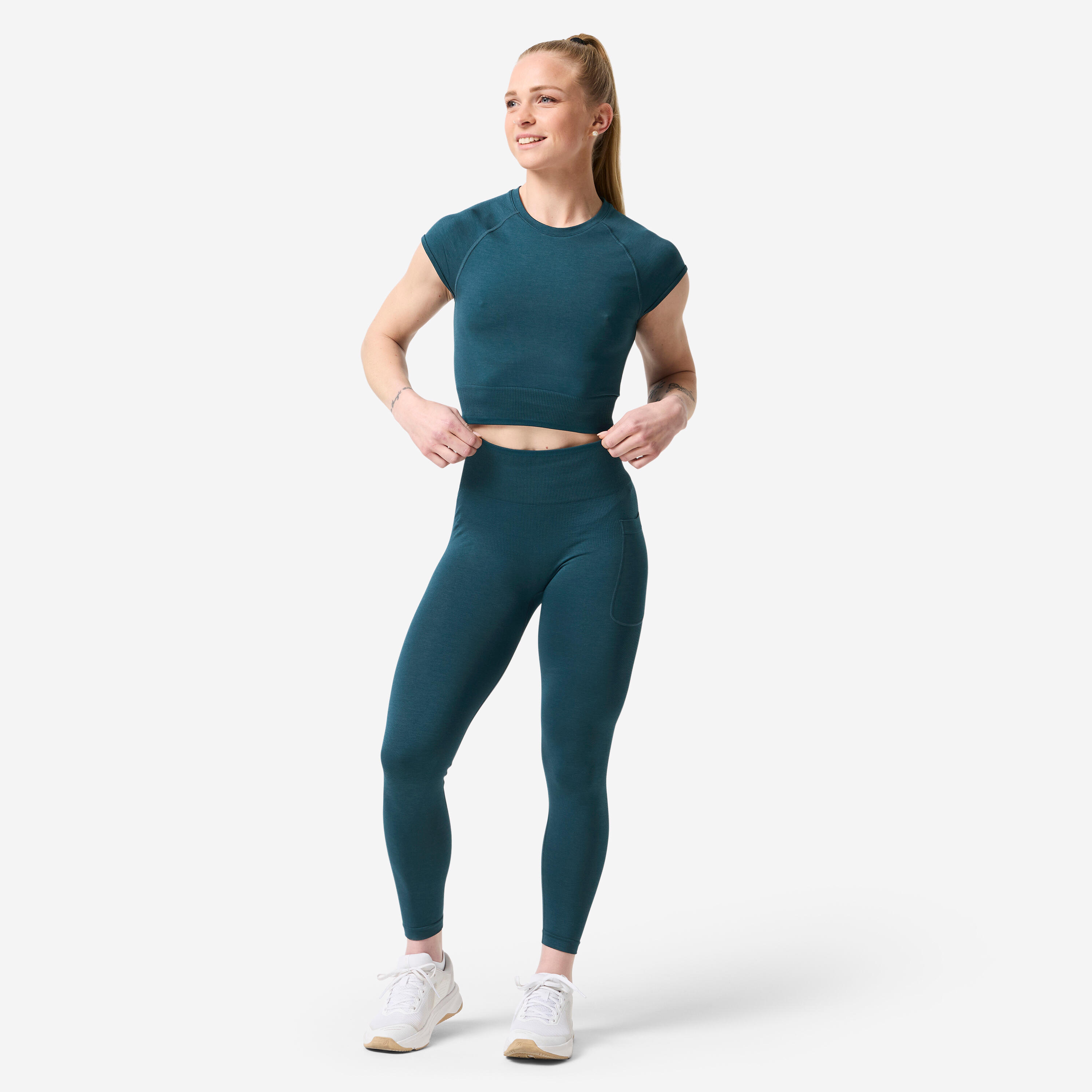 Legging krachttraining dames teal 2/8