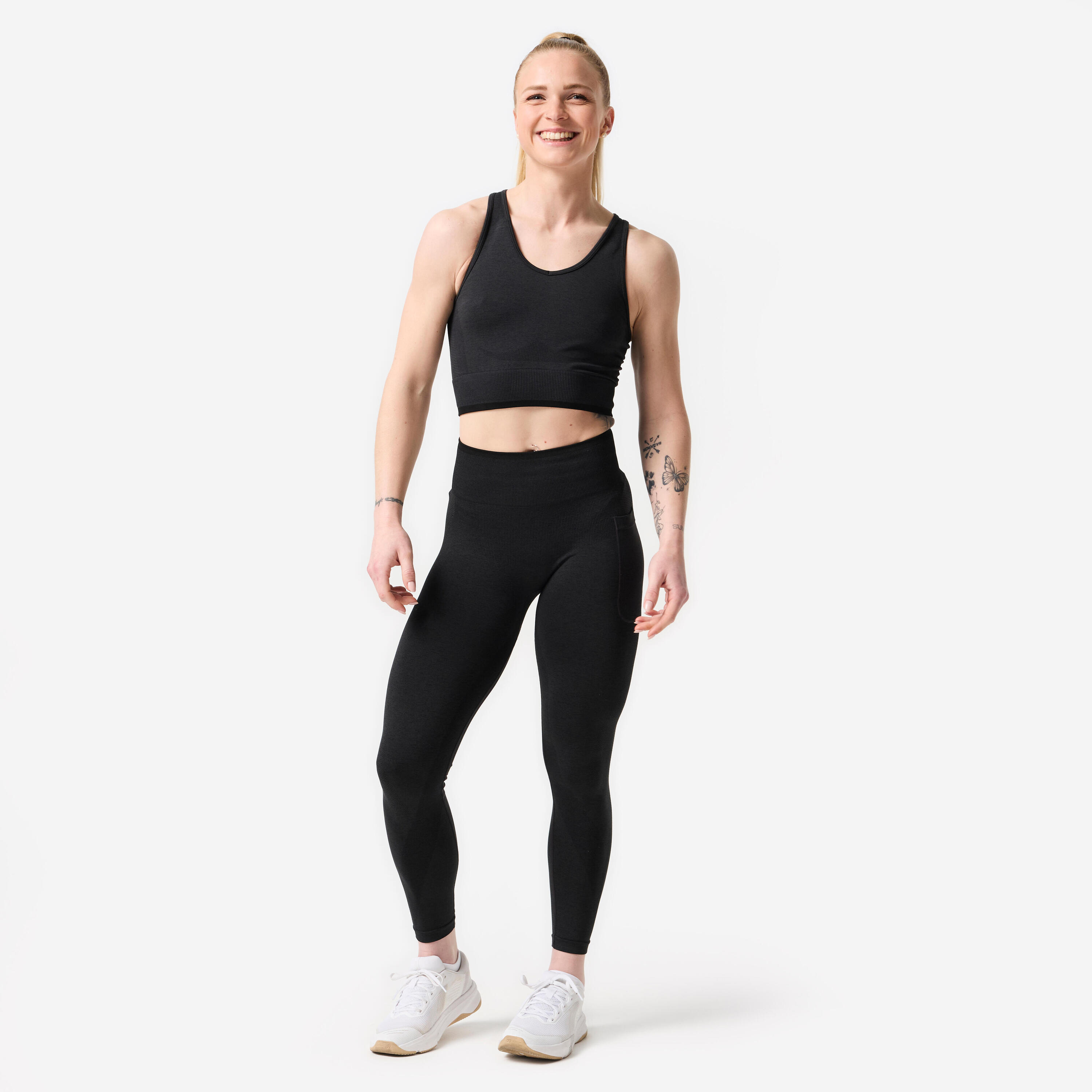 Top alças de musculação mulher, cinzento e preto 2/7