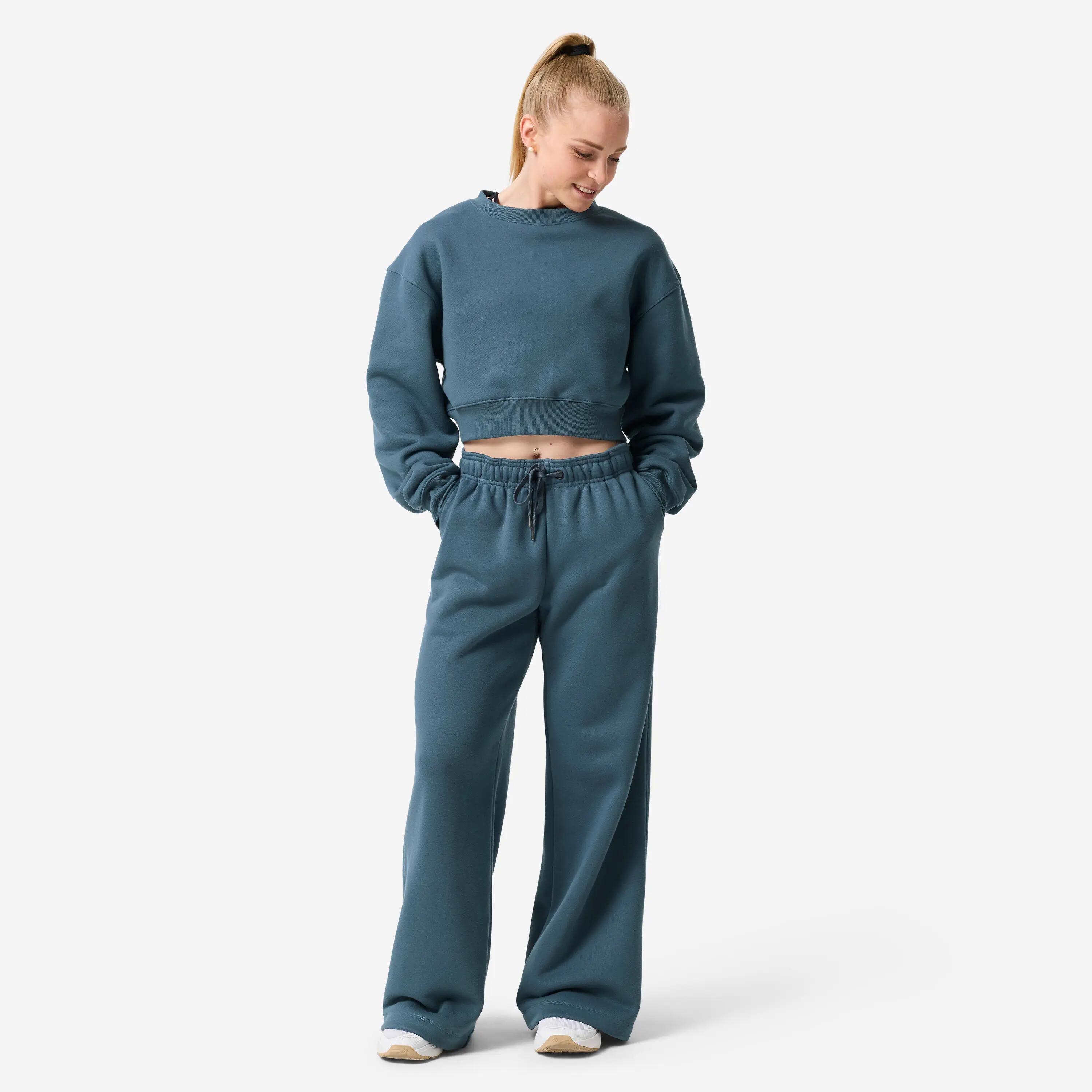 Pantalón Jogger Mujer Azul Oscuro Ancho Cálido Algodón 3/14