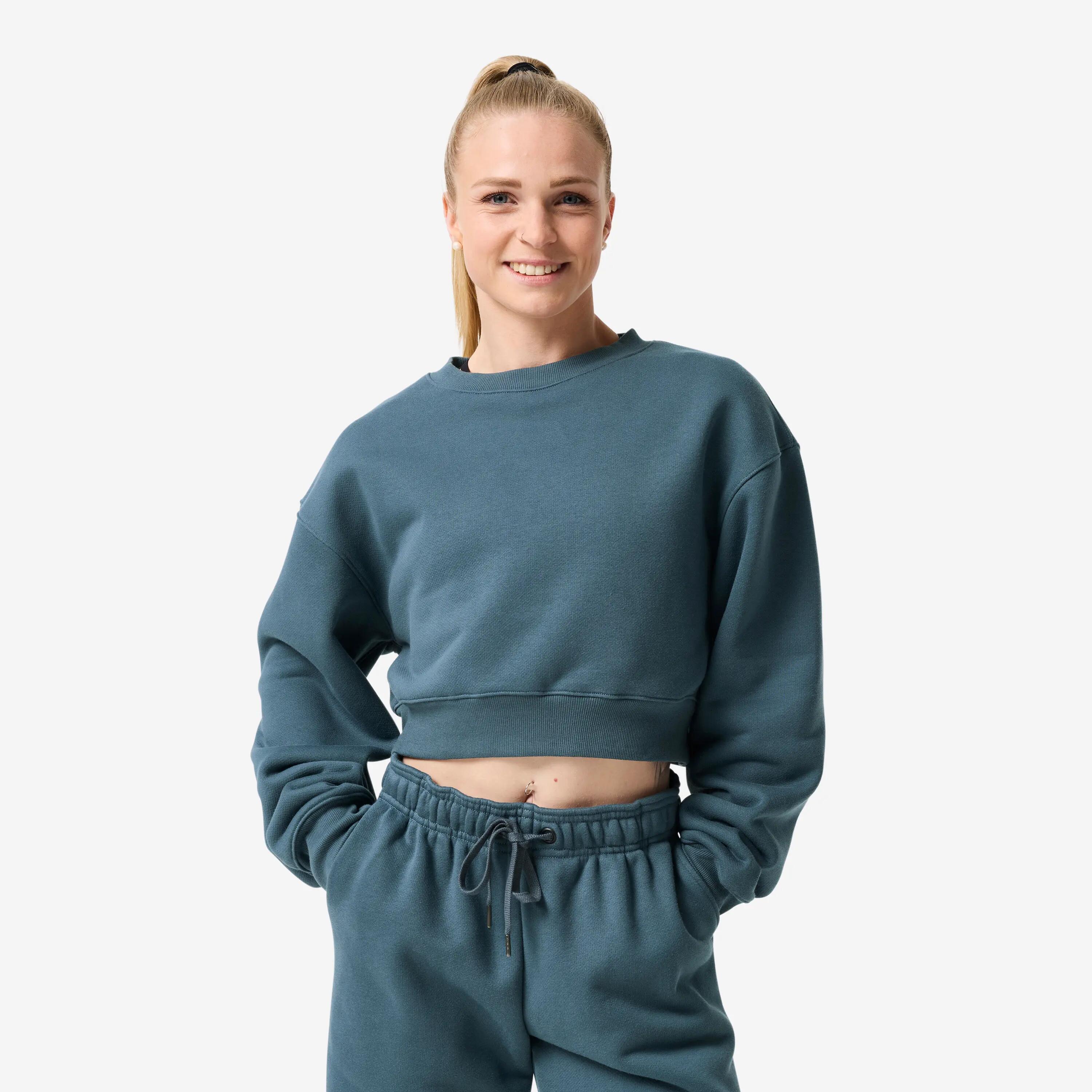 Women's cropped fitness sweatshirt, blue -  1