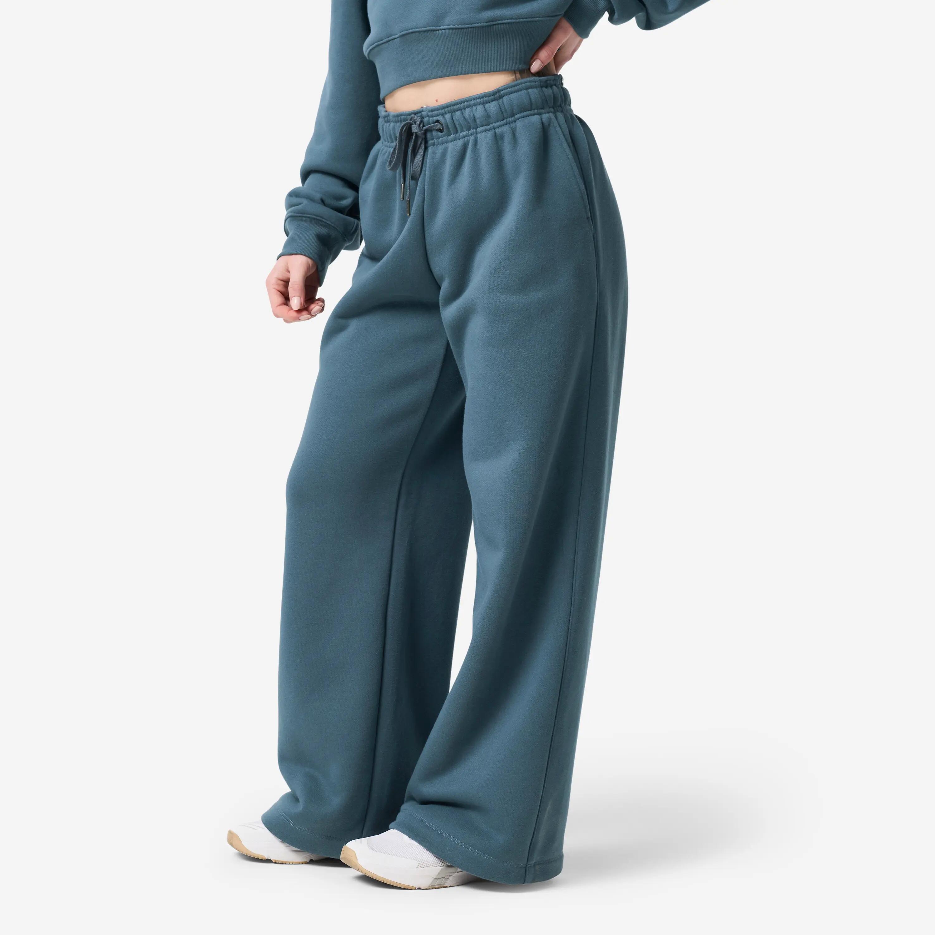 Pantaloni de fitness largi din bumbac, călduroși, damă, bleumarin 9/19