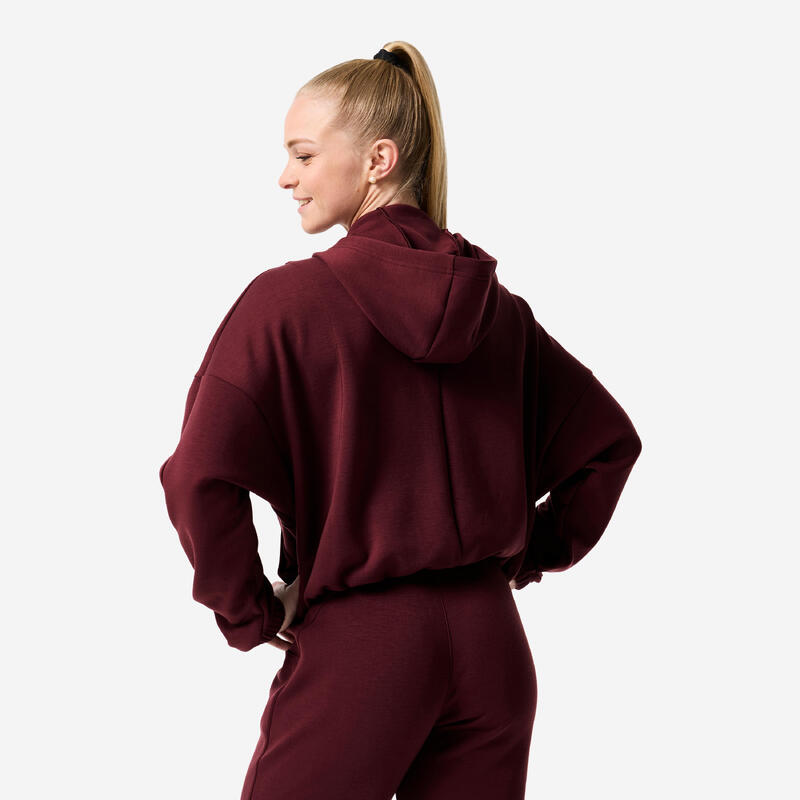 Bluză de trening fitness cu glugă, cu mâneci lungi, pentru femei, bordo.