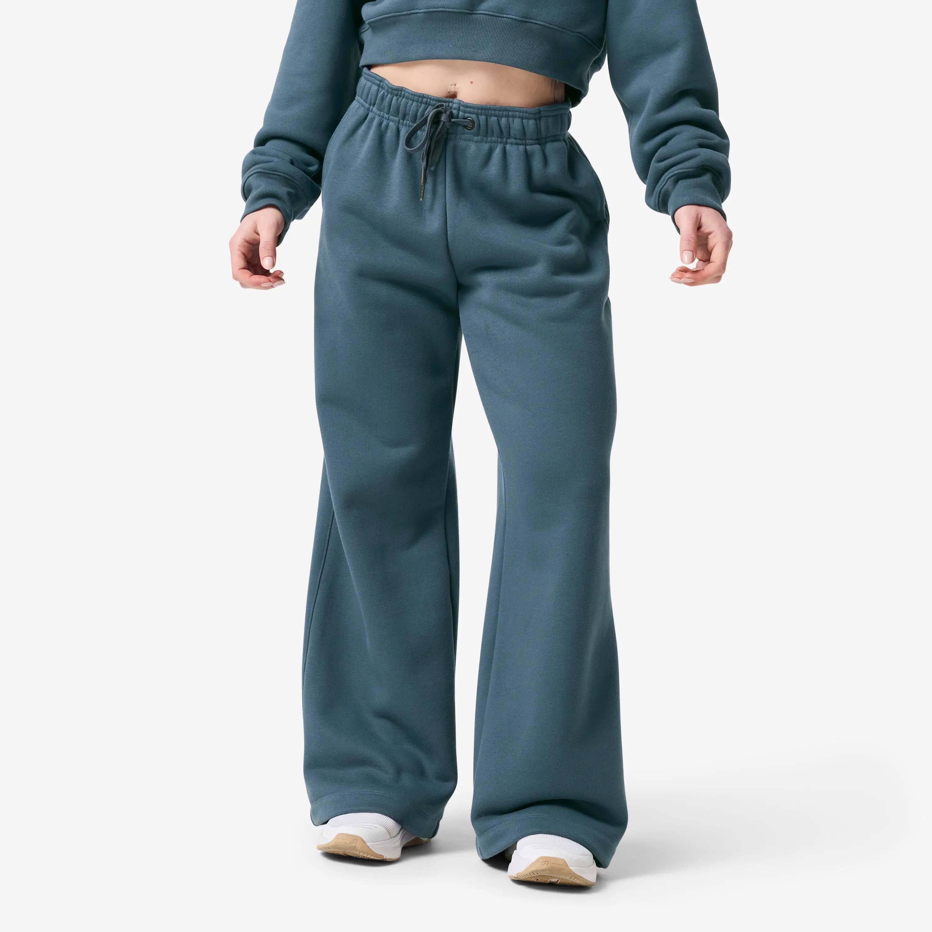Pantaloni de fitness largi din bumbac, călduroși, damă, bleumarin 8/19