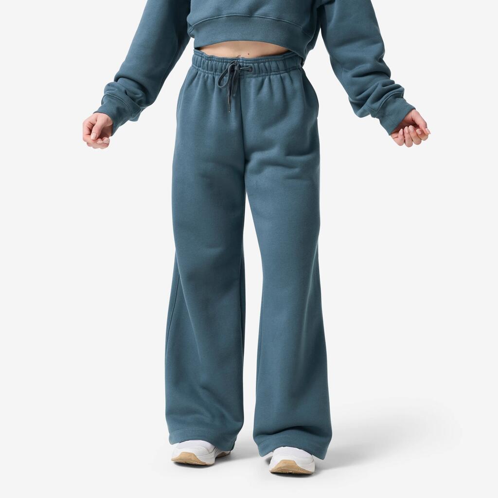 Wide-leg warm cotton training jogging bottoms, women, dark blue