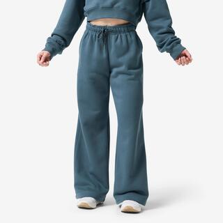 Women's Wide-Leg Warm Cotton Training Trackpants, Joggers - Navy Blue