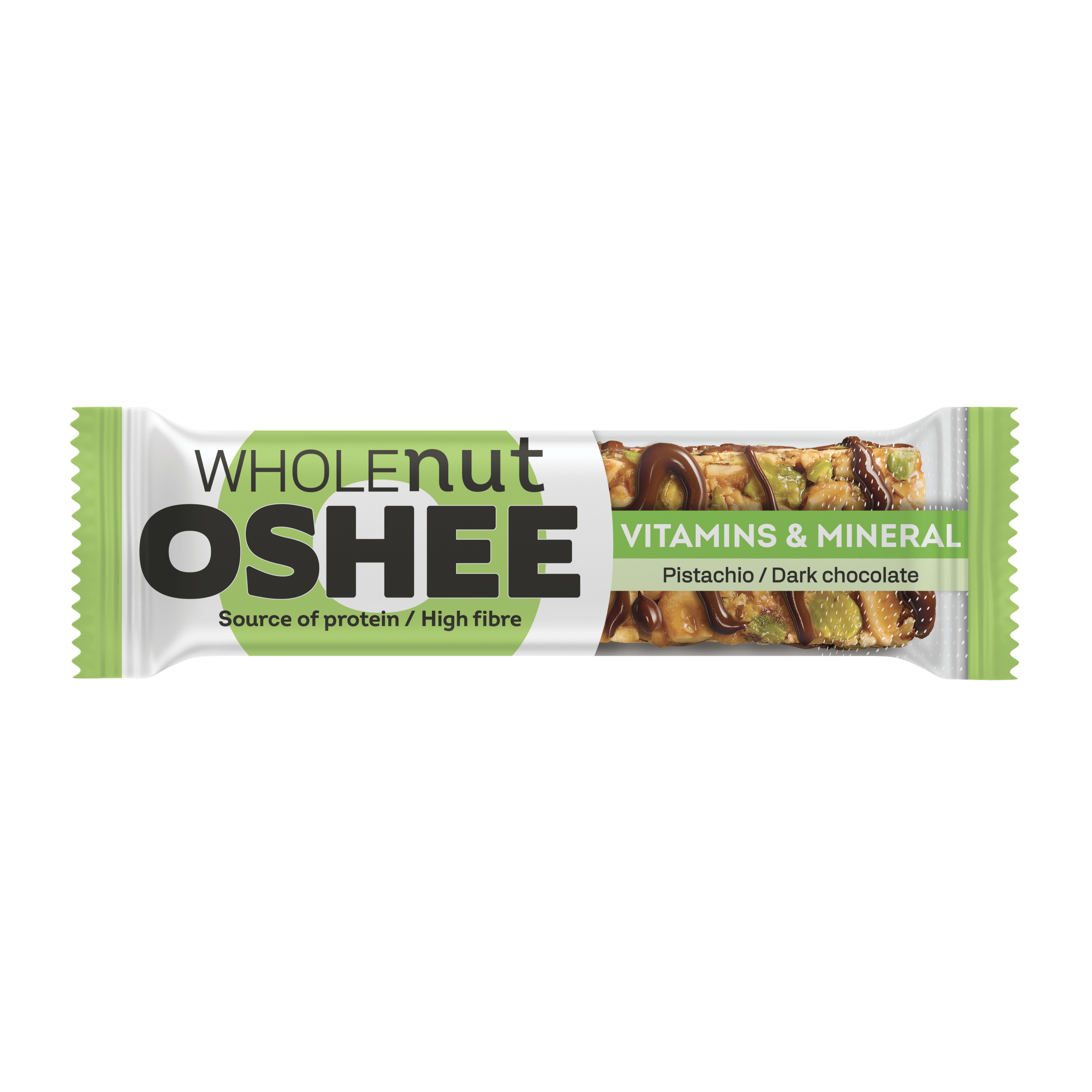 Baton cereale OSHEE Wholenut Bar Ciocolată și Fistic 40g