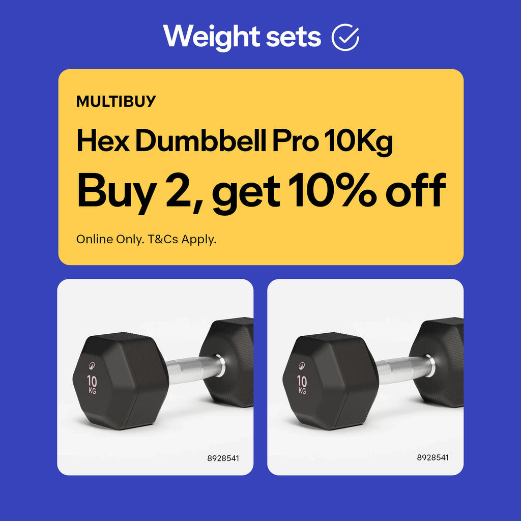 Hex Dumbbell Cross Training and Weight Training 10kg, black