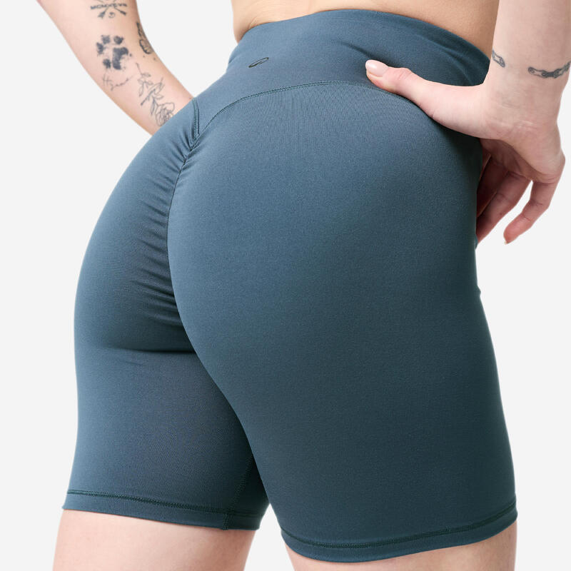 Șort de fitness efect scrunch albastru, damă