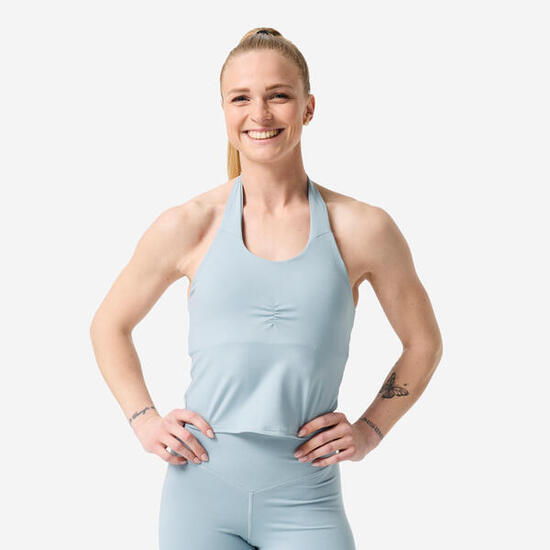 Débardeur de musculation dos nu femme, bleu gris