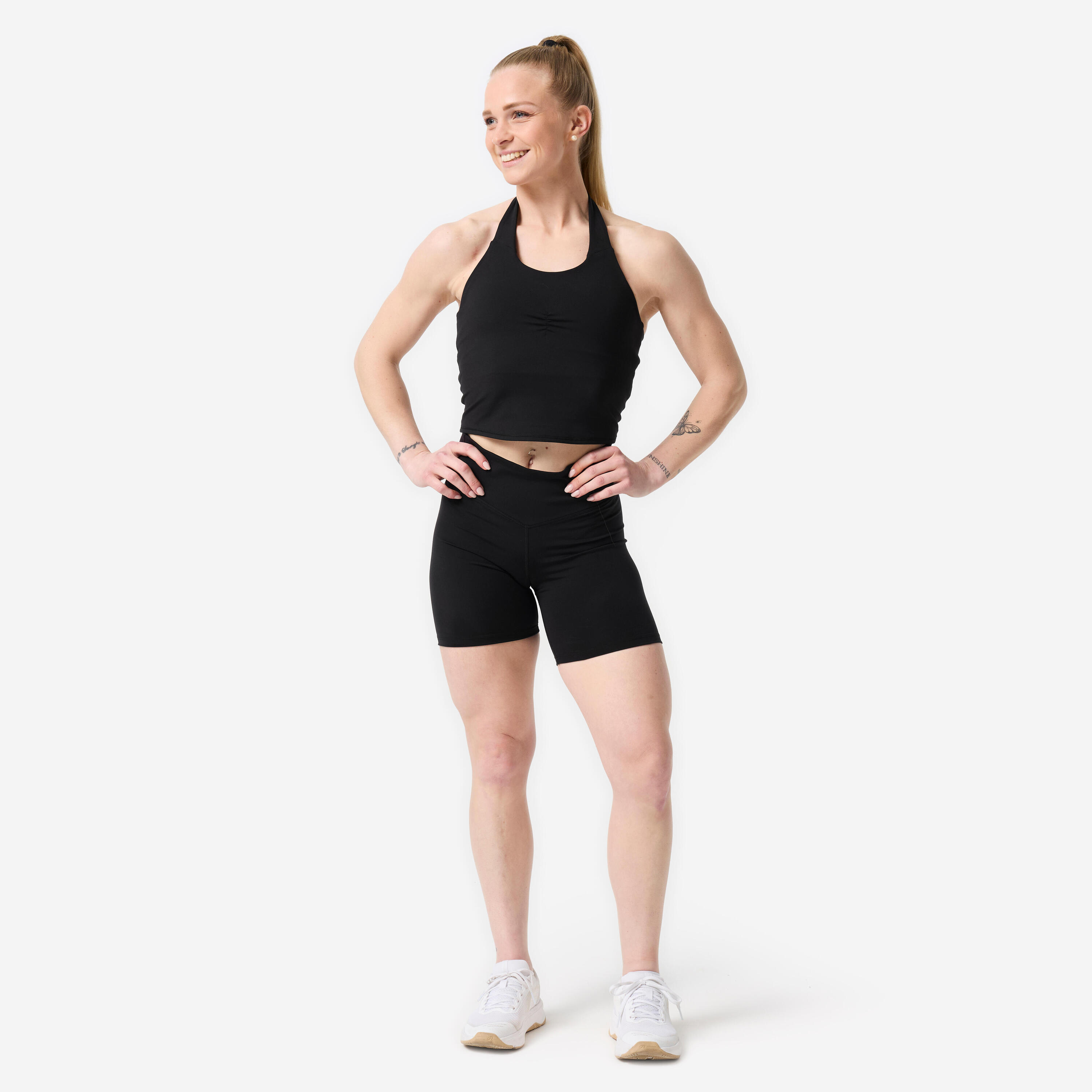 Pantalón Corto Musculación Mujer Negro Fruncido 2/8