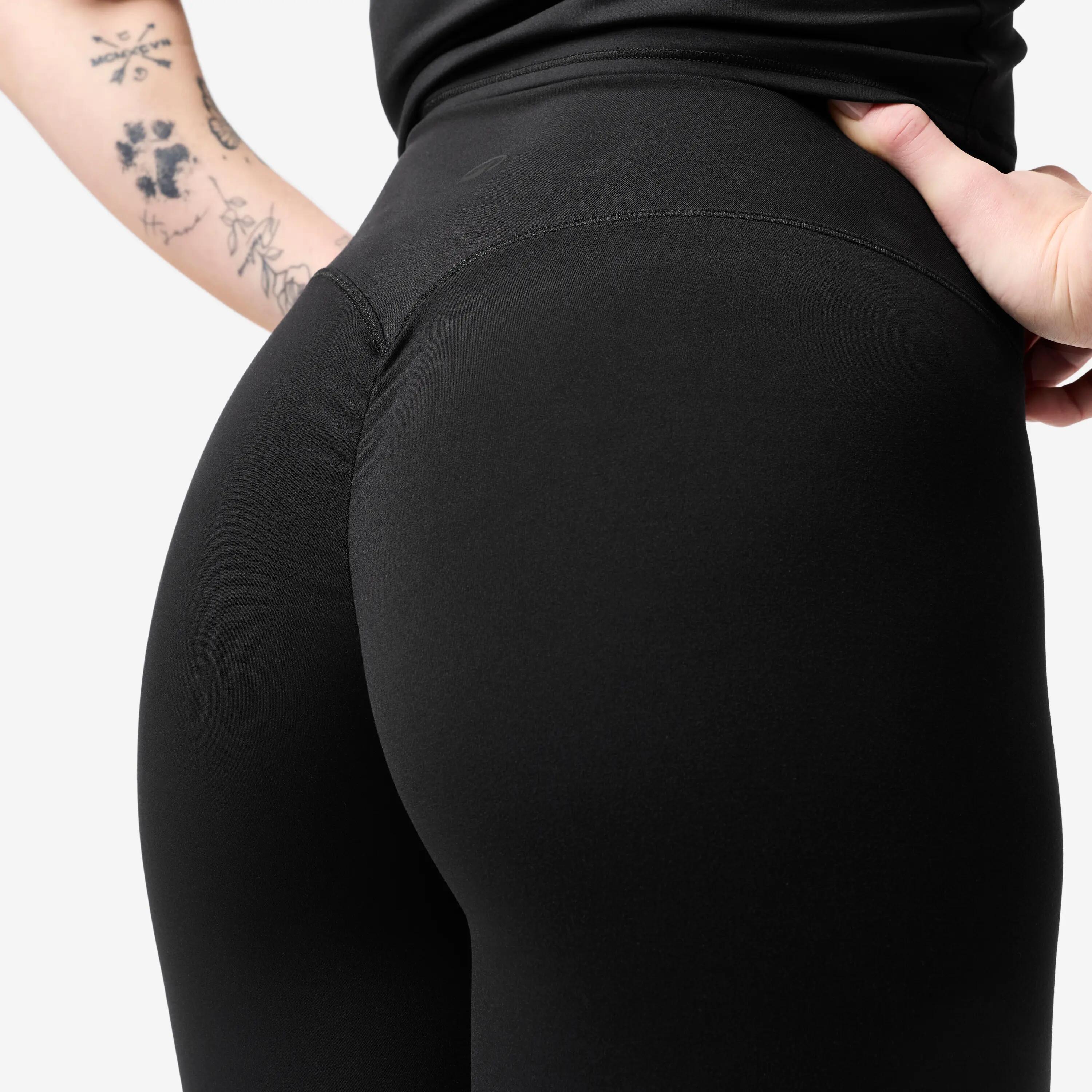 Leggings Musculación Mujer Negro Fruncido 3/8