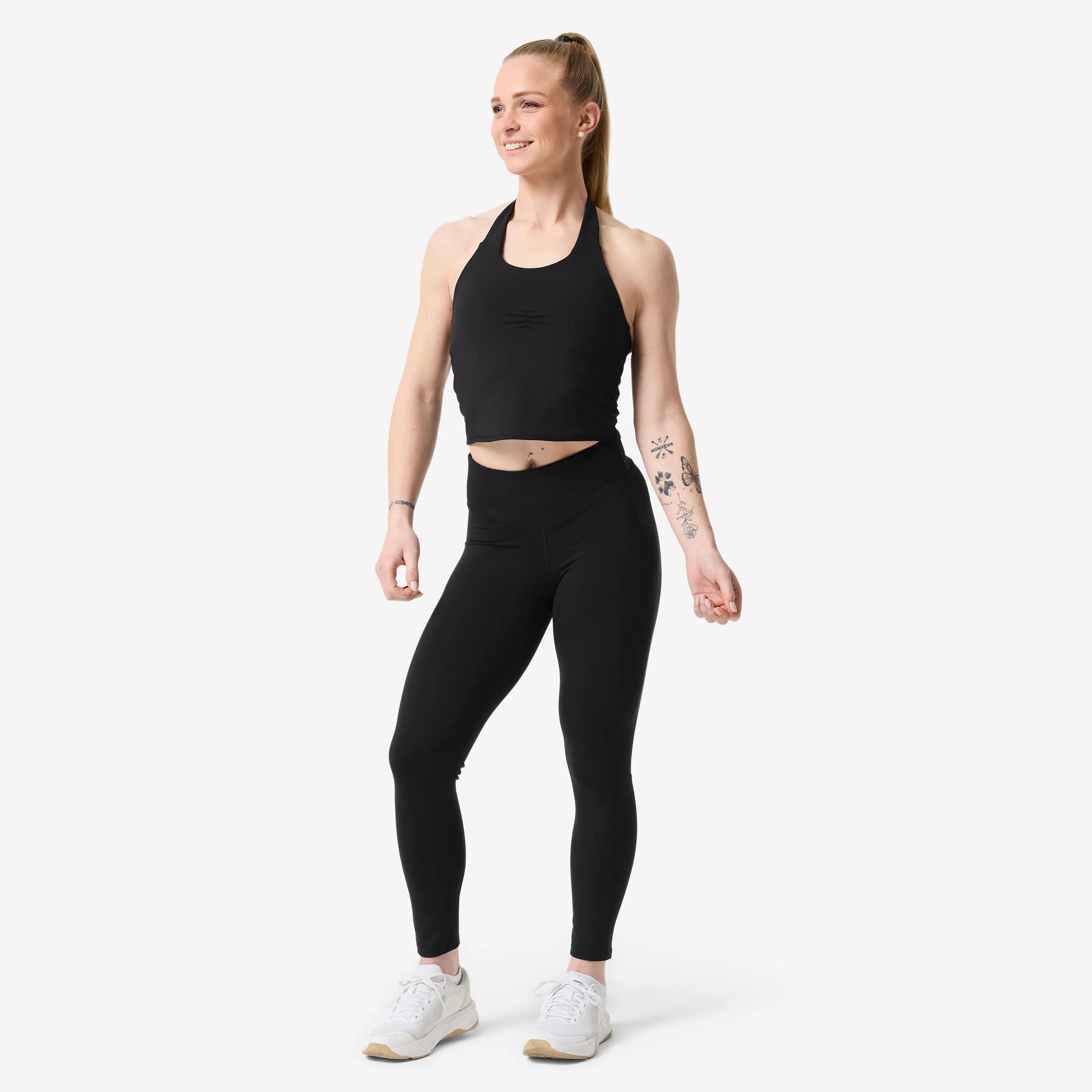 Leggings Musculación Mujer Negro Fruncido 7/8