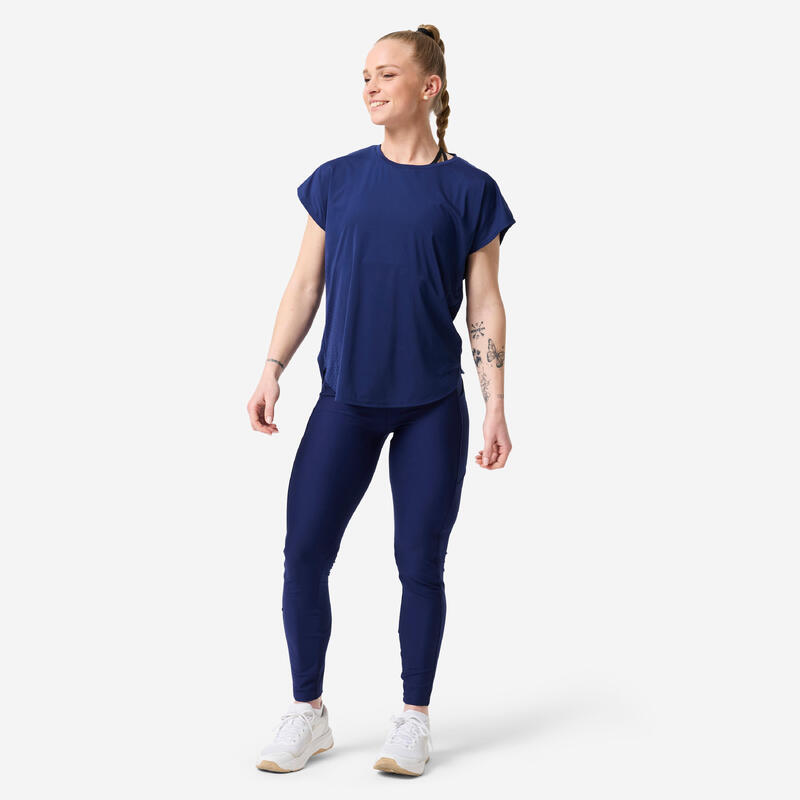 Tricou larg de fitness, respirant, pentru femei, albastru închis.