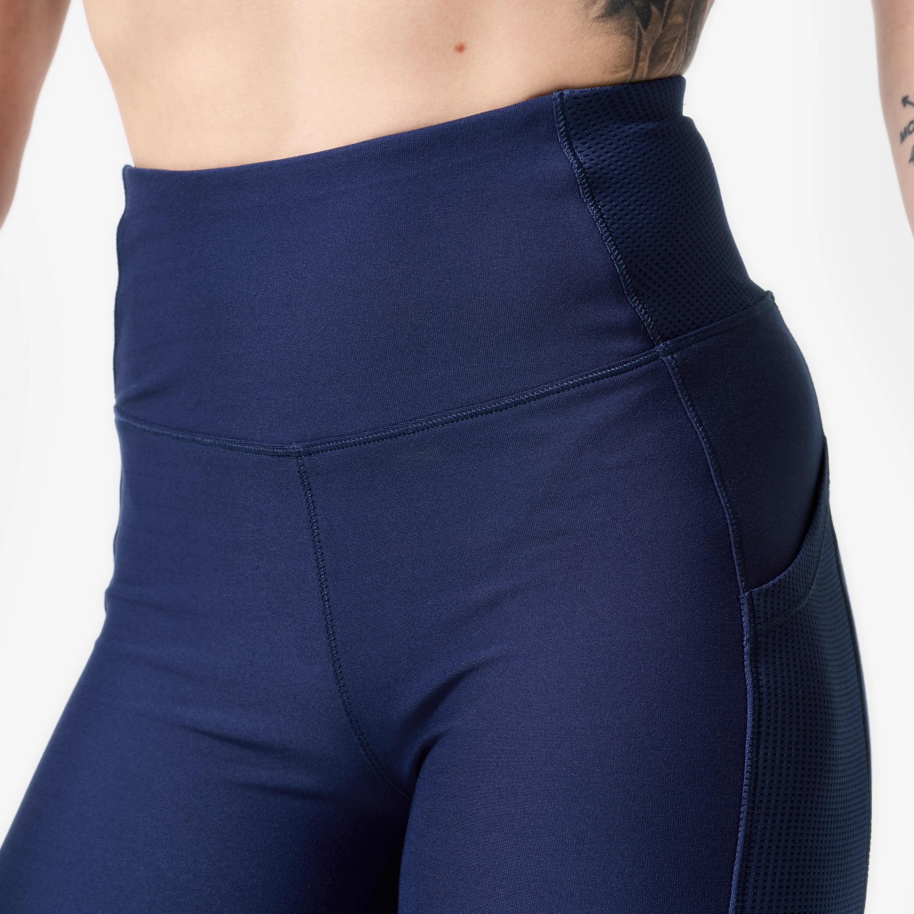 Women's breathable sports leggings with phone pocket, navy blue -  5