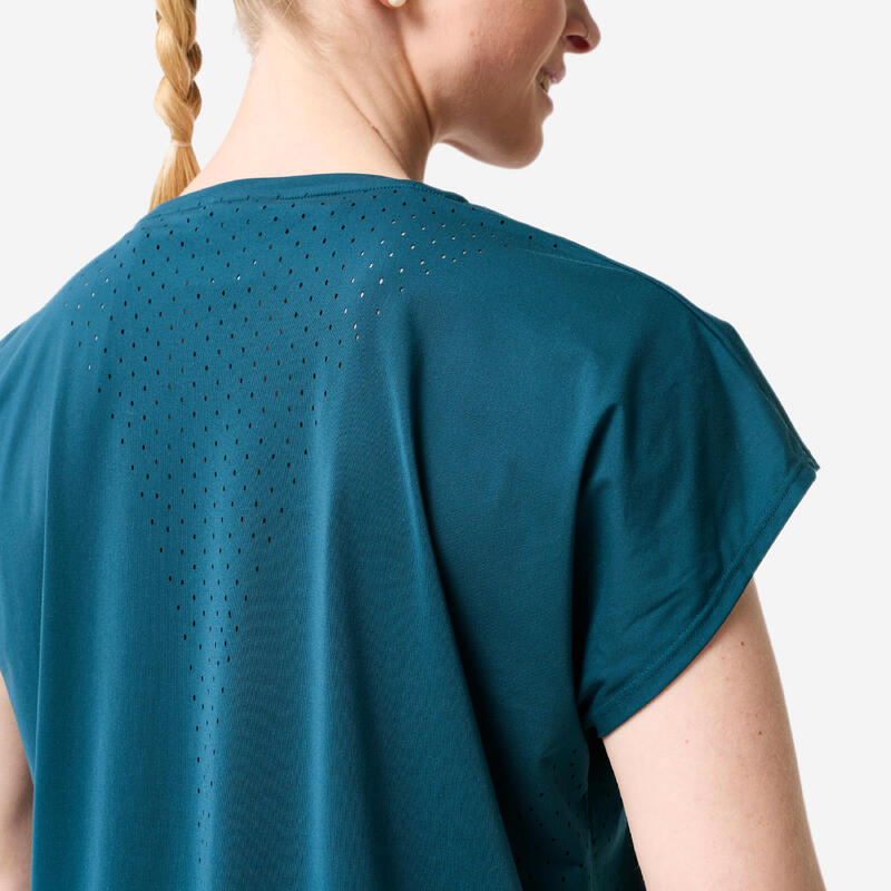 Tricou larg de fitness respirant Albastru Damă