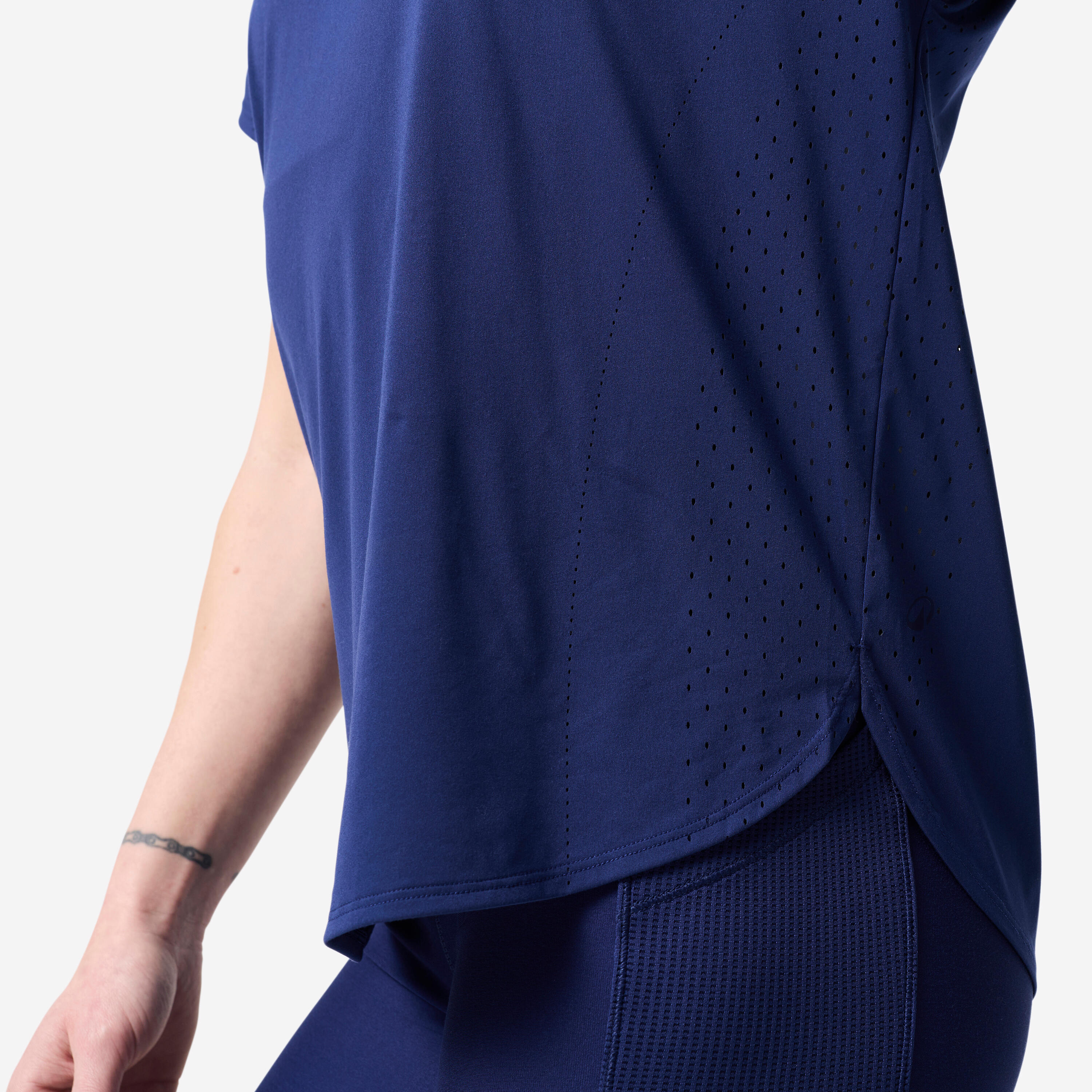Camiseta Fitness Mujer Azul Marino Transpirable Corte Holgado 6/8