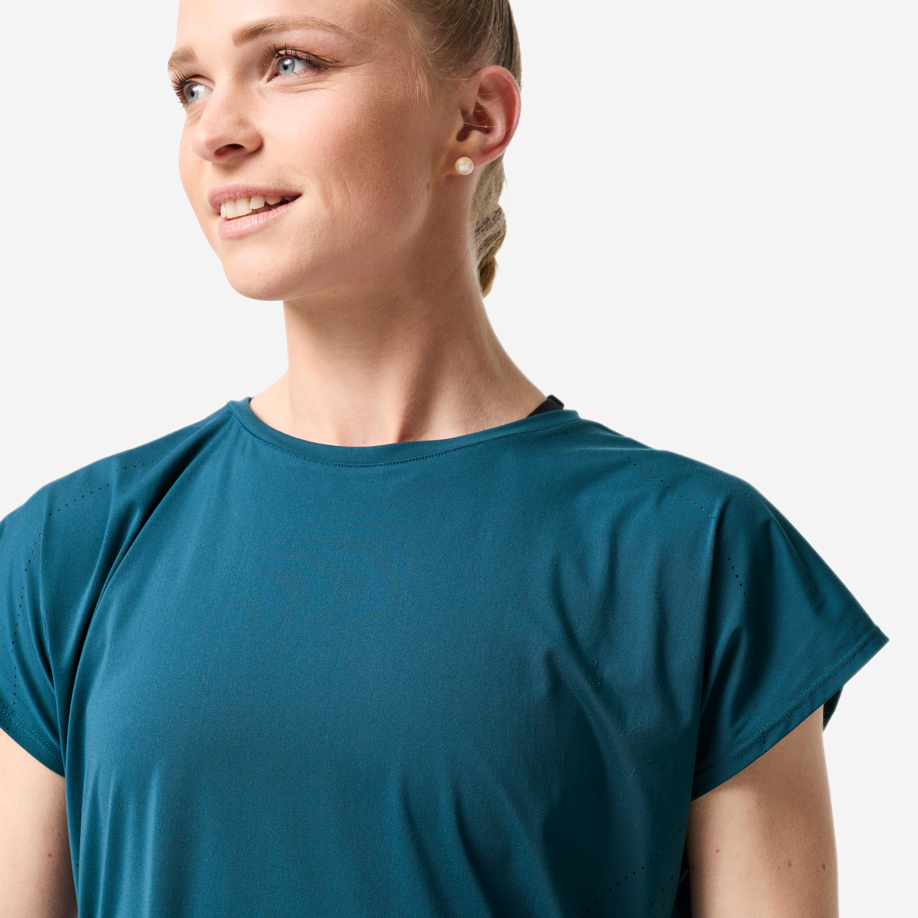 Camiseta Fitness Mujer Verde Azulado Transpirable Corte Holgado 4/6