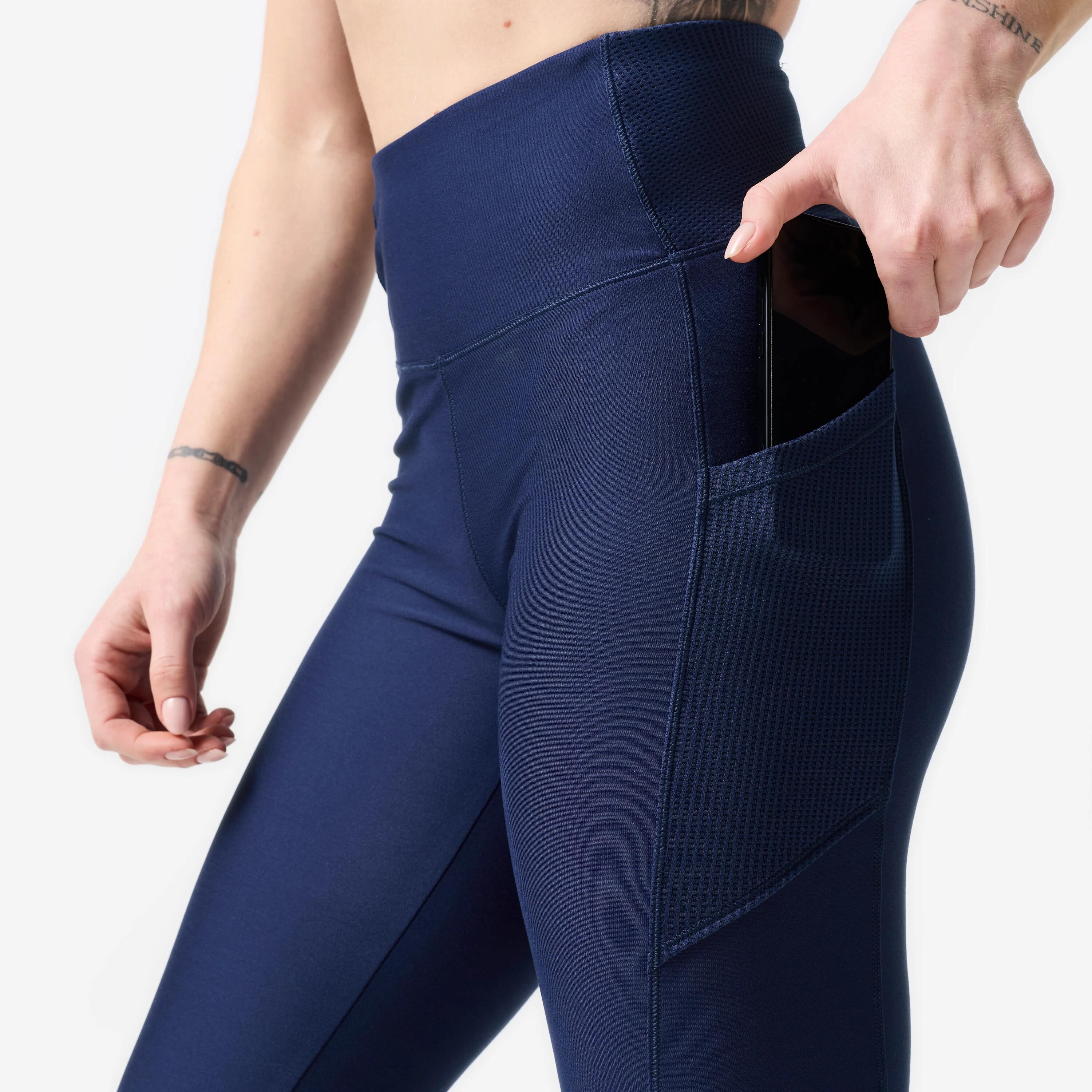Women's breathable sports leggings with phone pocket, navy blue -  4