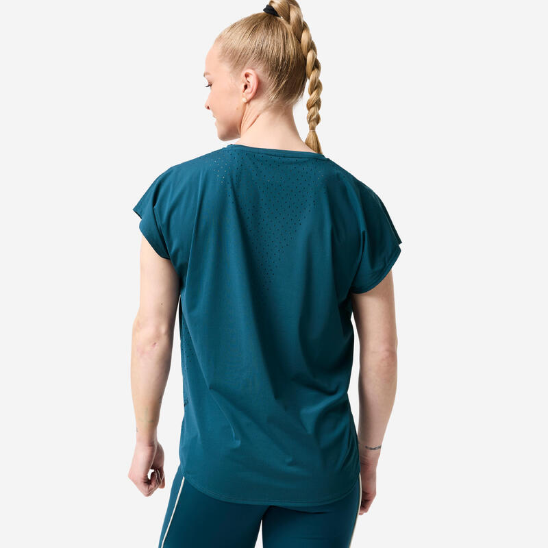 Tricou larg de fitness respirant Albastru Damă