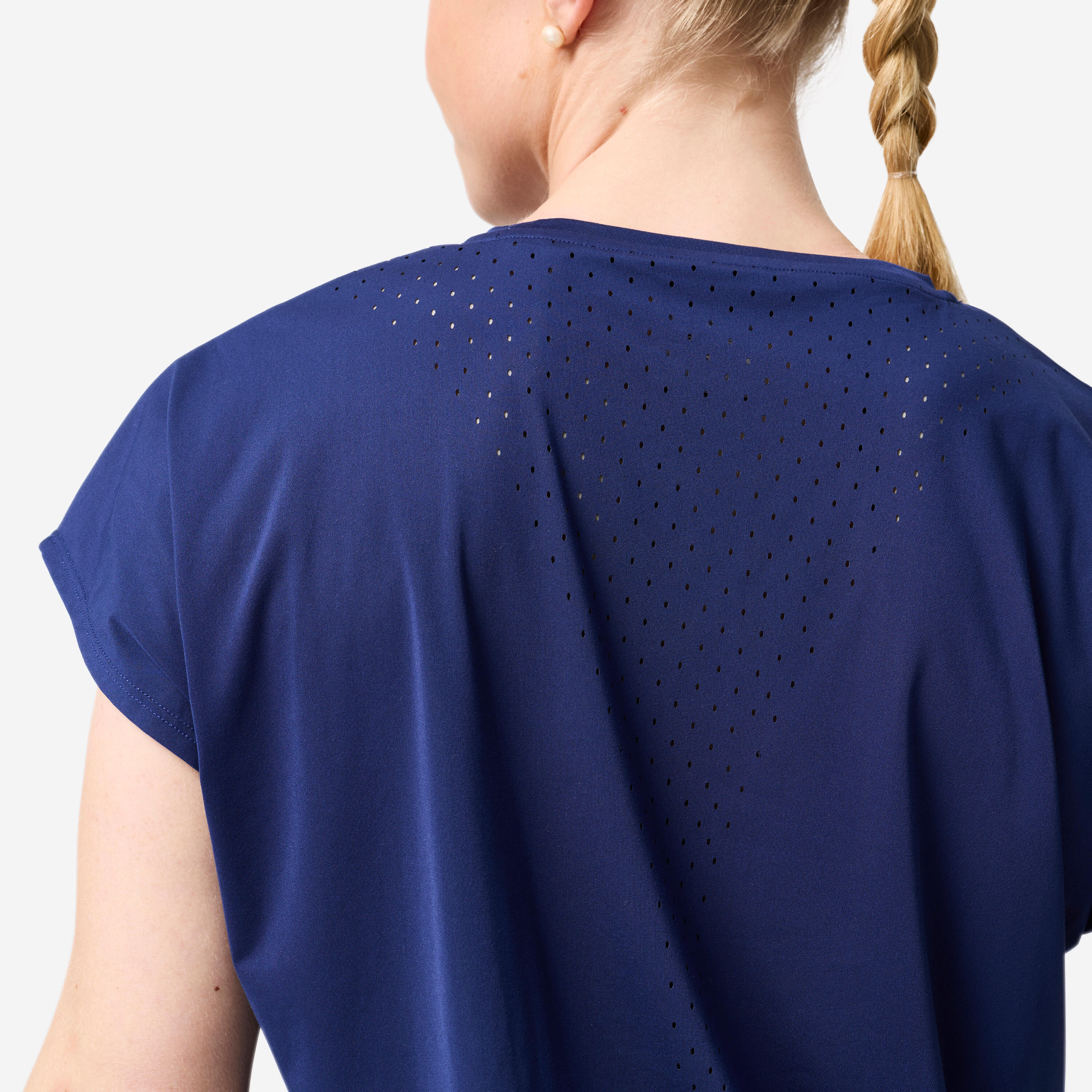 Camiseta Fitness Mujer Azul Marino Transpirable Corte Holgado 4/8
