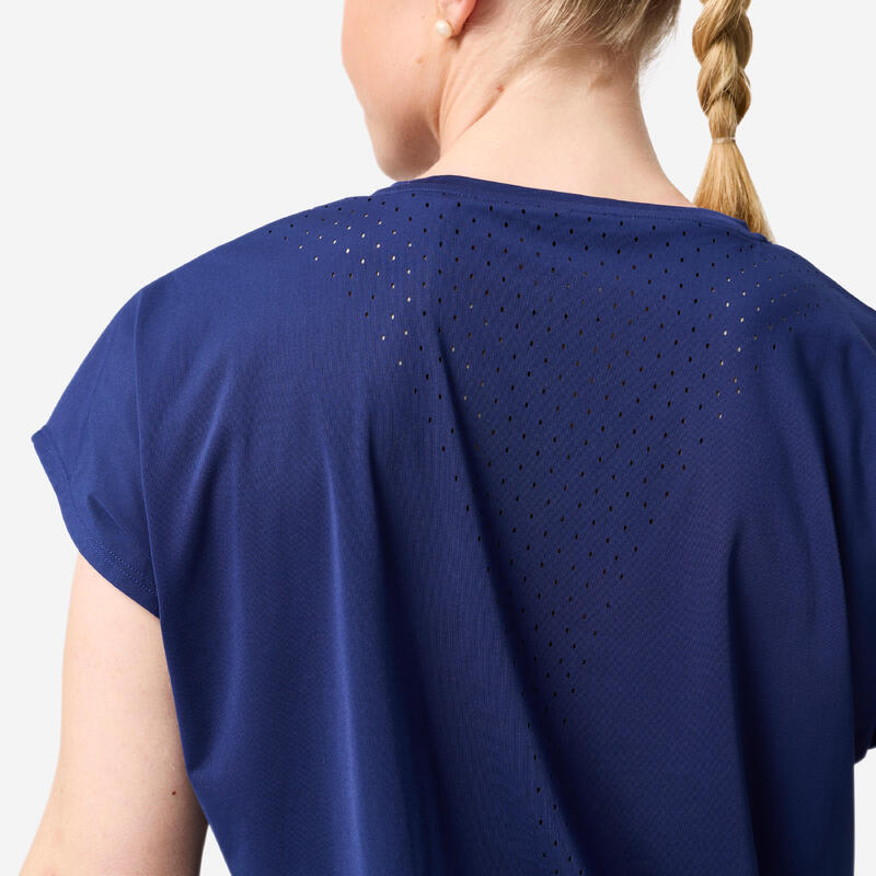 Tricou larg de fitness, respirant, pentru femei, albastru închis.