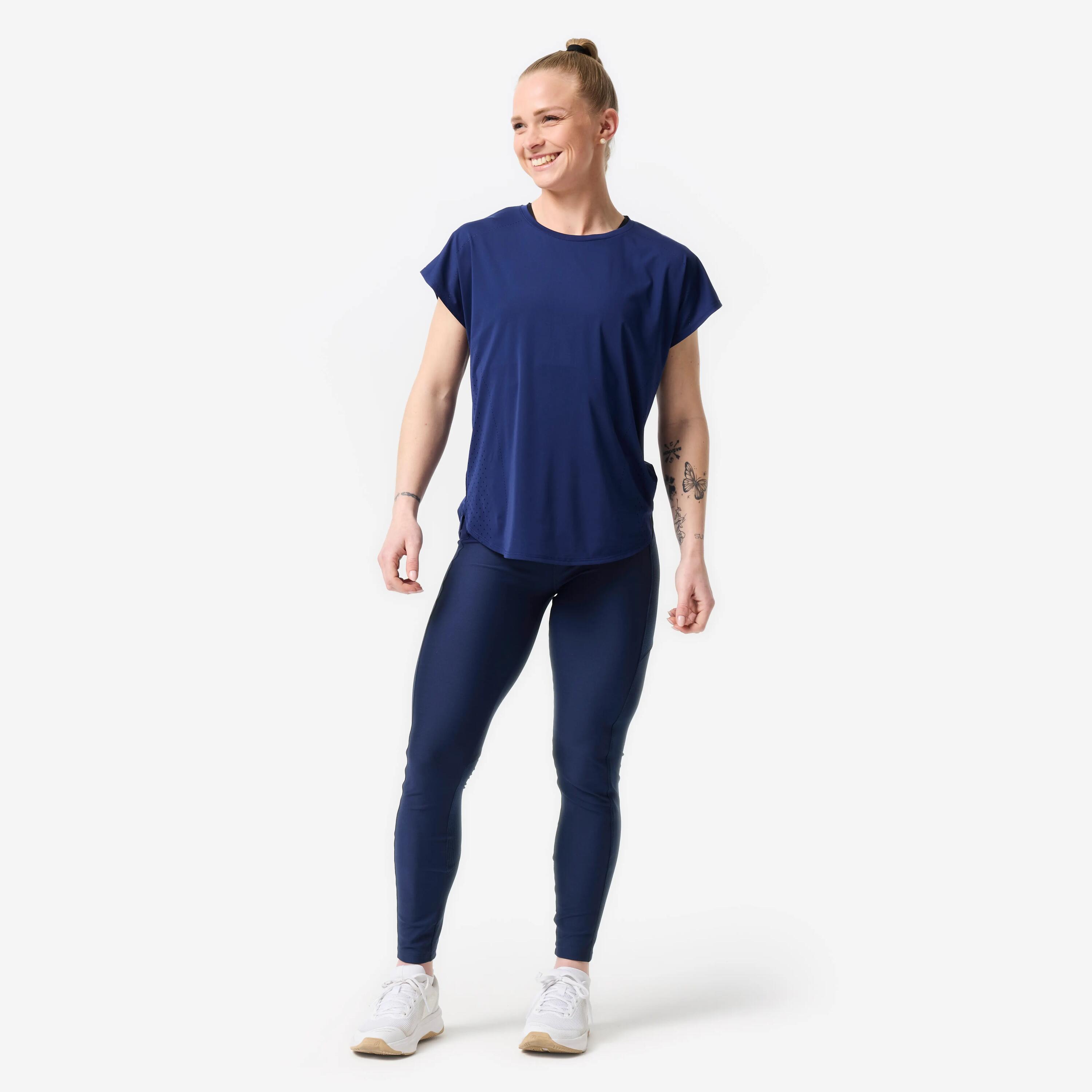 Women's breathable sports leggings with phone pocket, navy blue -  3
