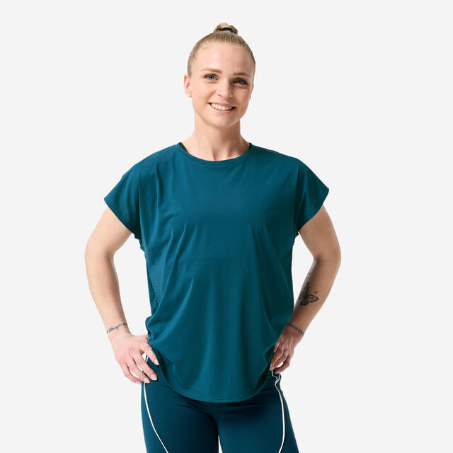 T-Shirt Damen weit atmungsaktiv - petrol