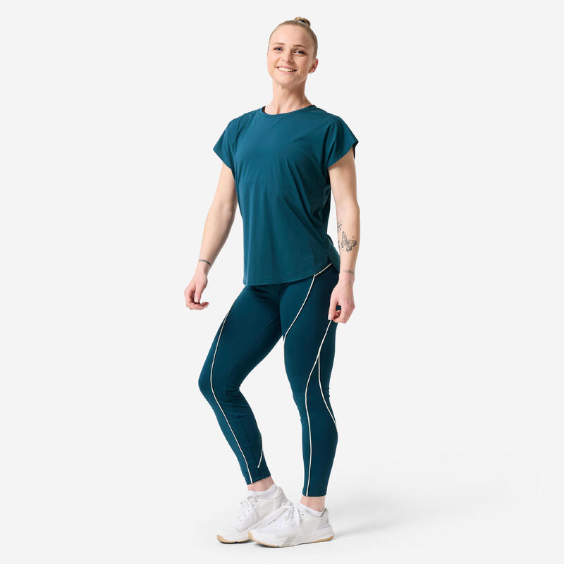 Tricou larg de fitness respirant Albastru Damă