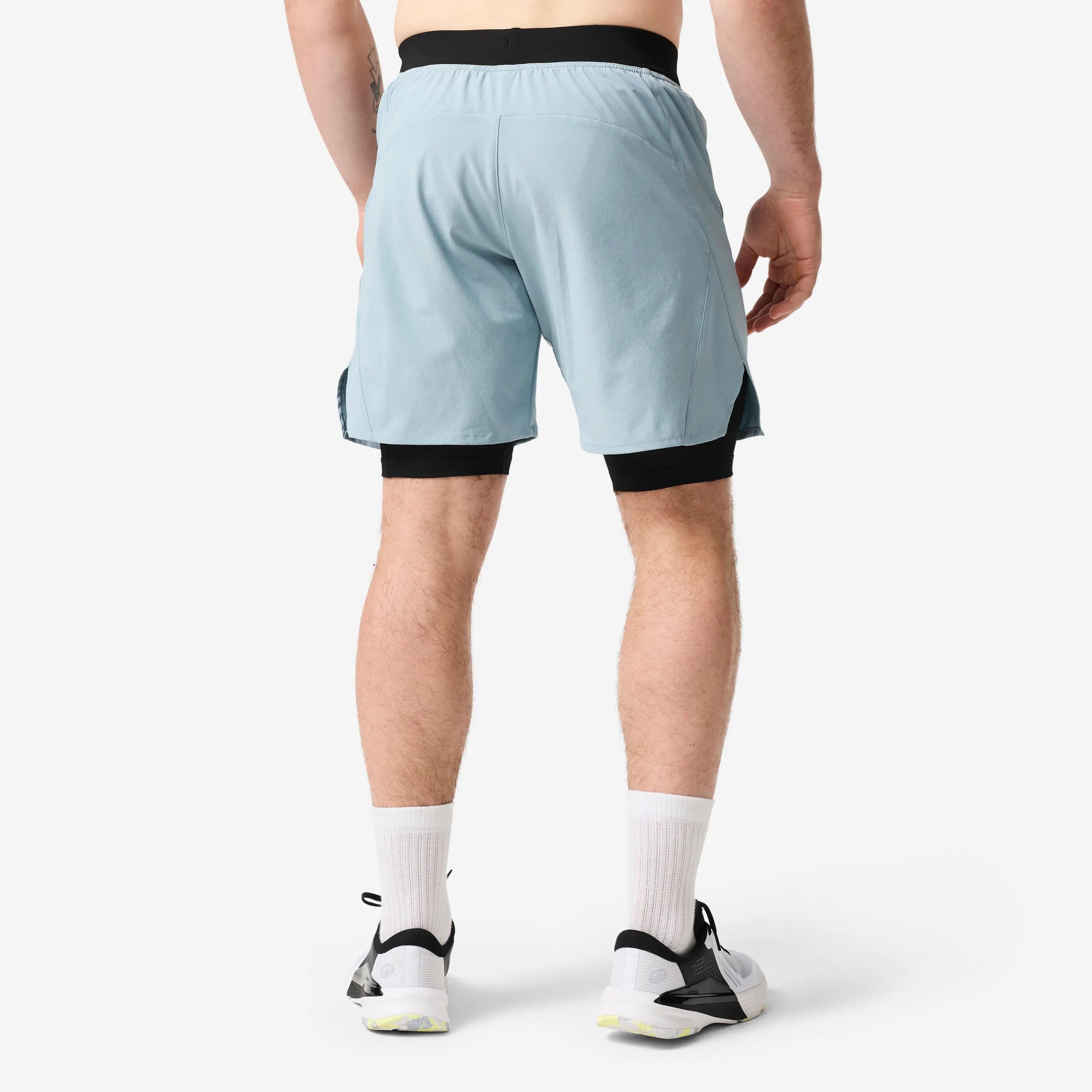 Pantalons Curts Fitness Home Negre Blau 2 en 1 Transpirable Butxaca Cremallera 5/19