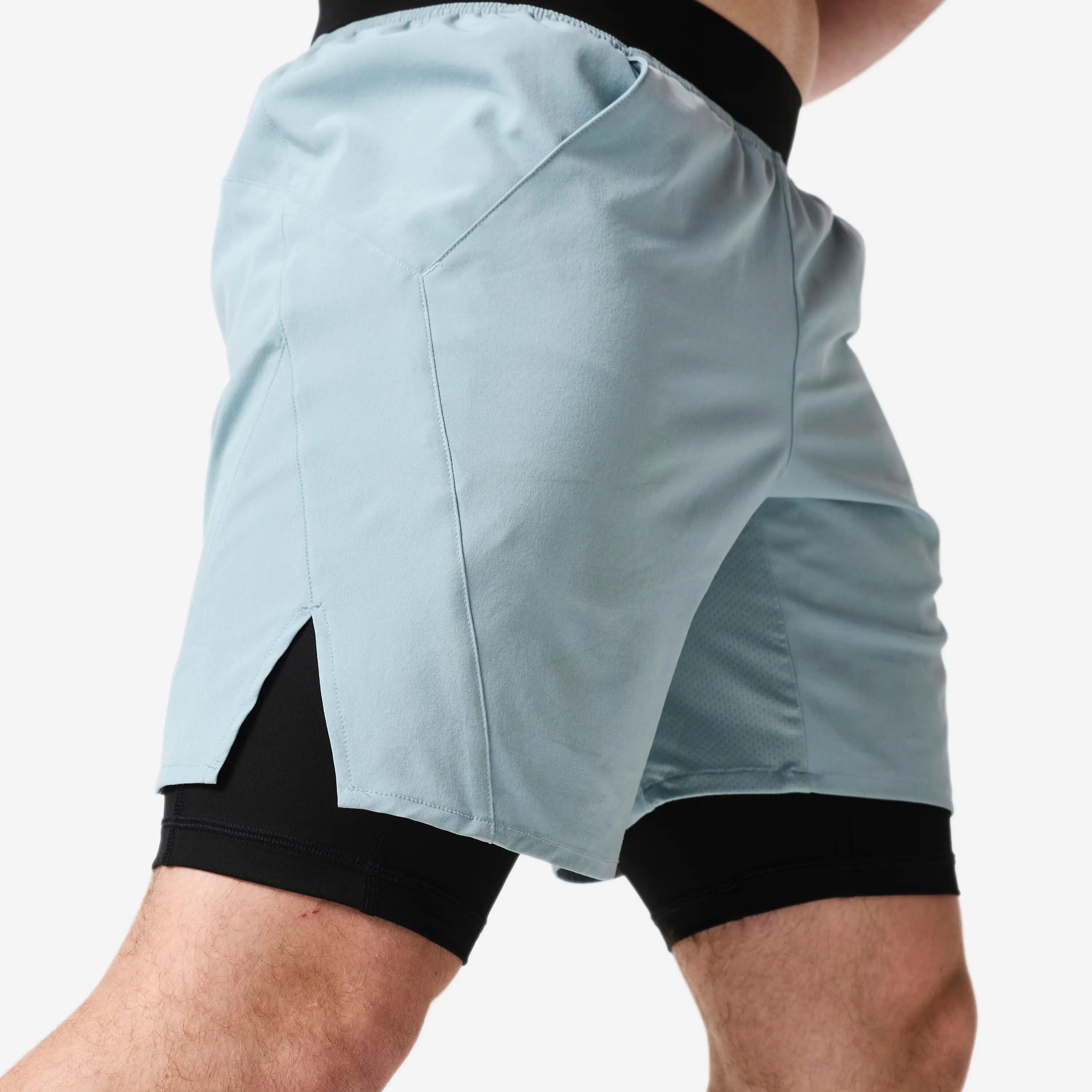Pantalons Curts Fitness Home Negre Blau 2 en 1 Transpirable Butxaca Cremallera 4/19