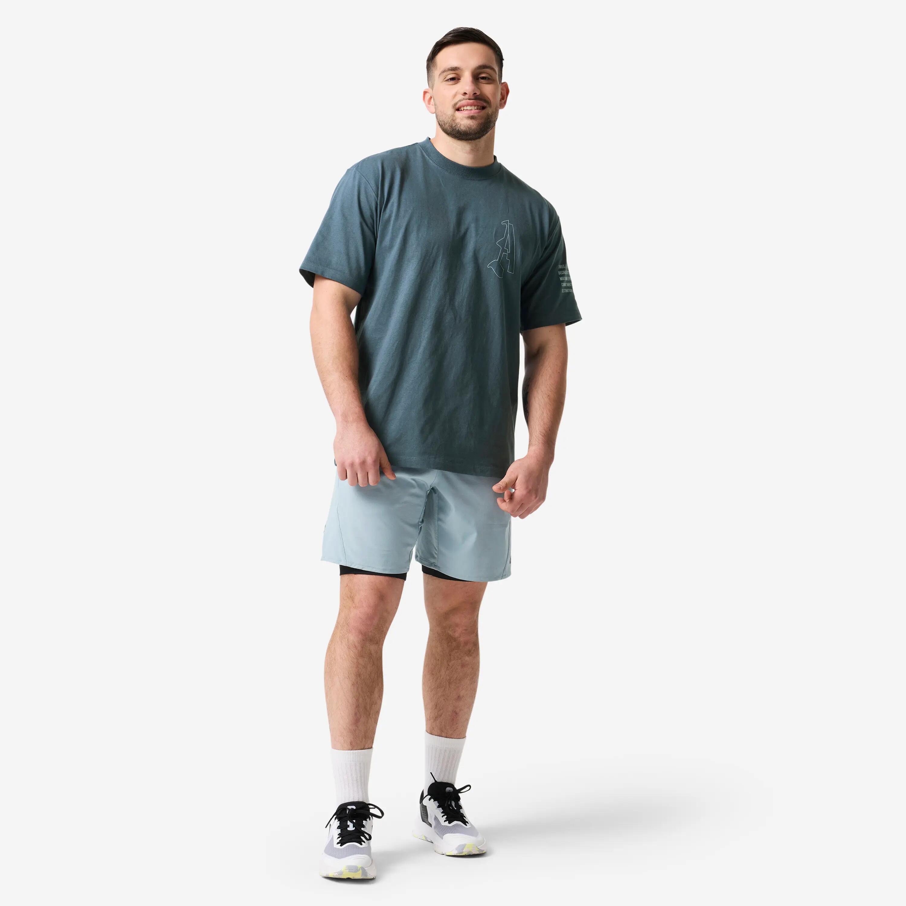 Pantalons Curts Fitness Home Negre Blau 2 en 1 Transpirable Butxaca Cremallera 3/19