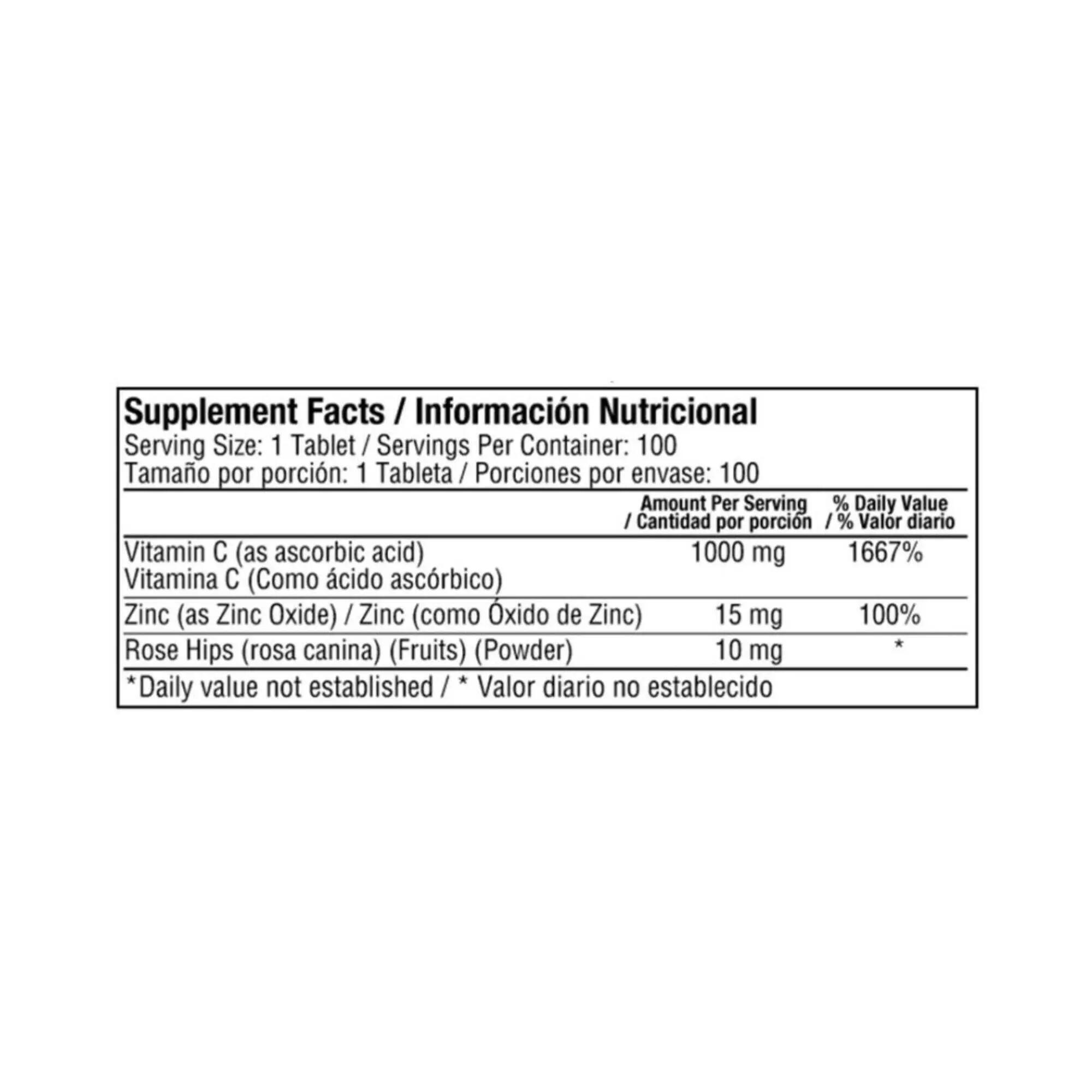 Suplemento dietético antioxidante Vita C 1000 Plus Zinc Healthy America 3/3