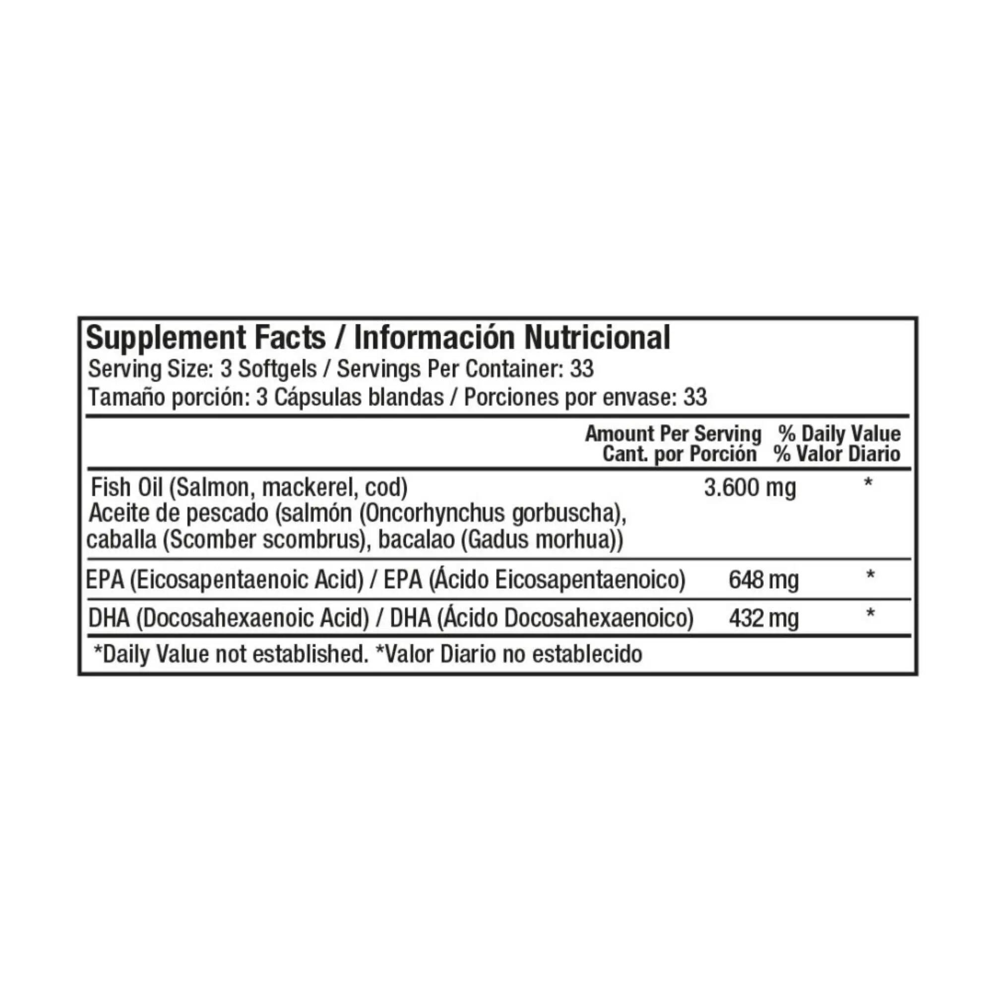 Aceite de pescado Omega 3 1.200 mg 100 softgels 3/3