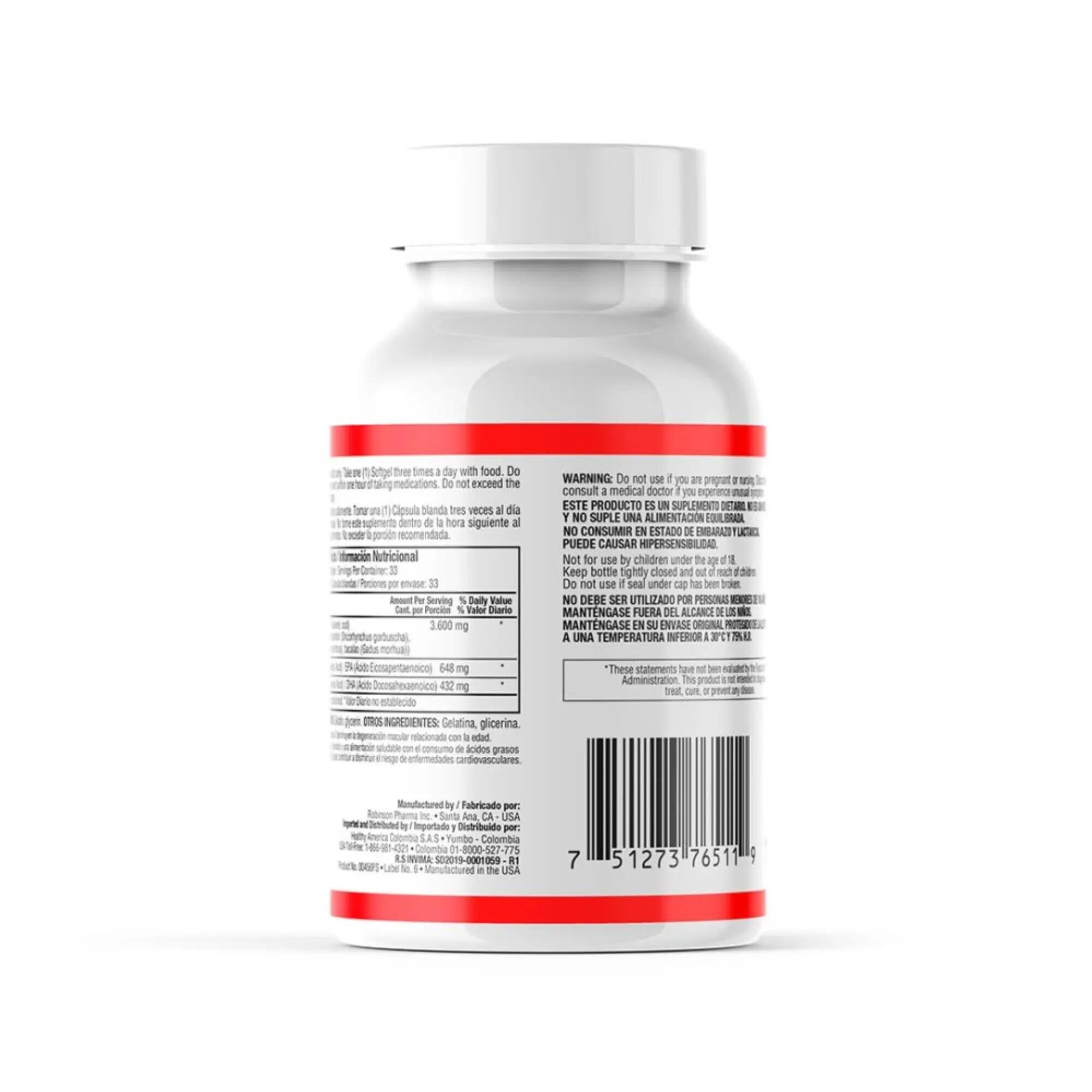 Aceite de pescado Omega 3 1.200 mg 100 softgels 2/3