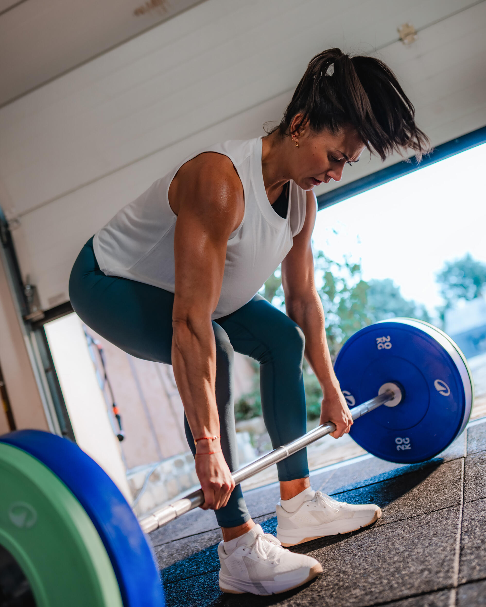 Leggings donna palestra antiabrasione traspiranti blu 8/16