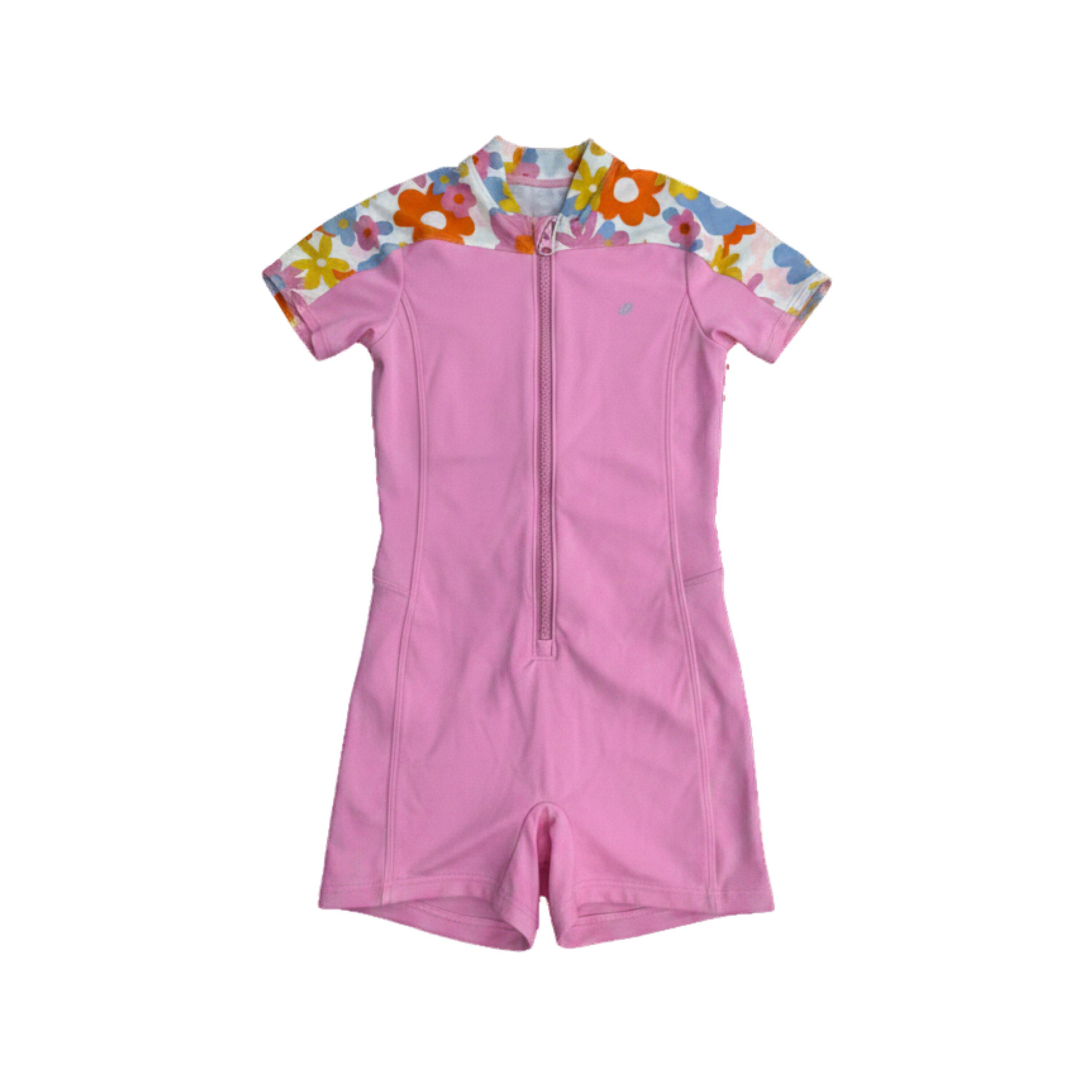 Girls’ swimming shorty full-body swimsuit, Una lys pink