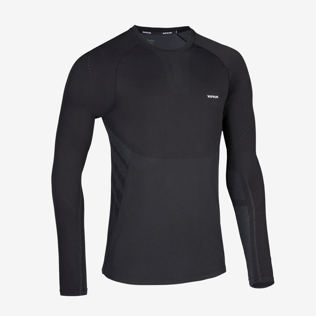חולצת ריצה ארוכה ללא תפרים לגברים, דגם KIPRUN 500 - שחור