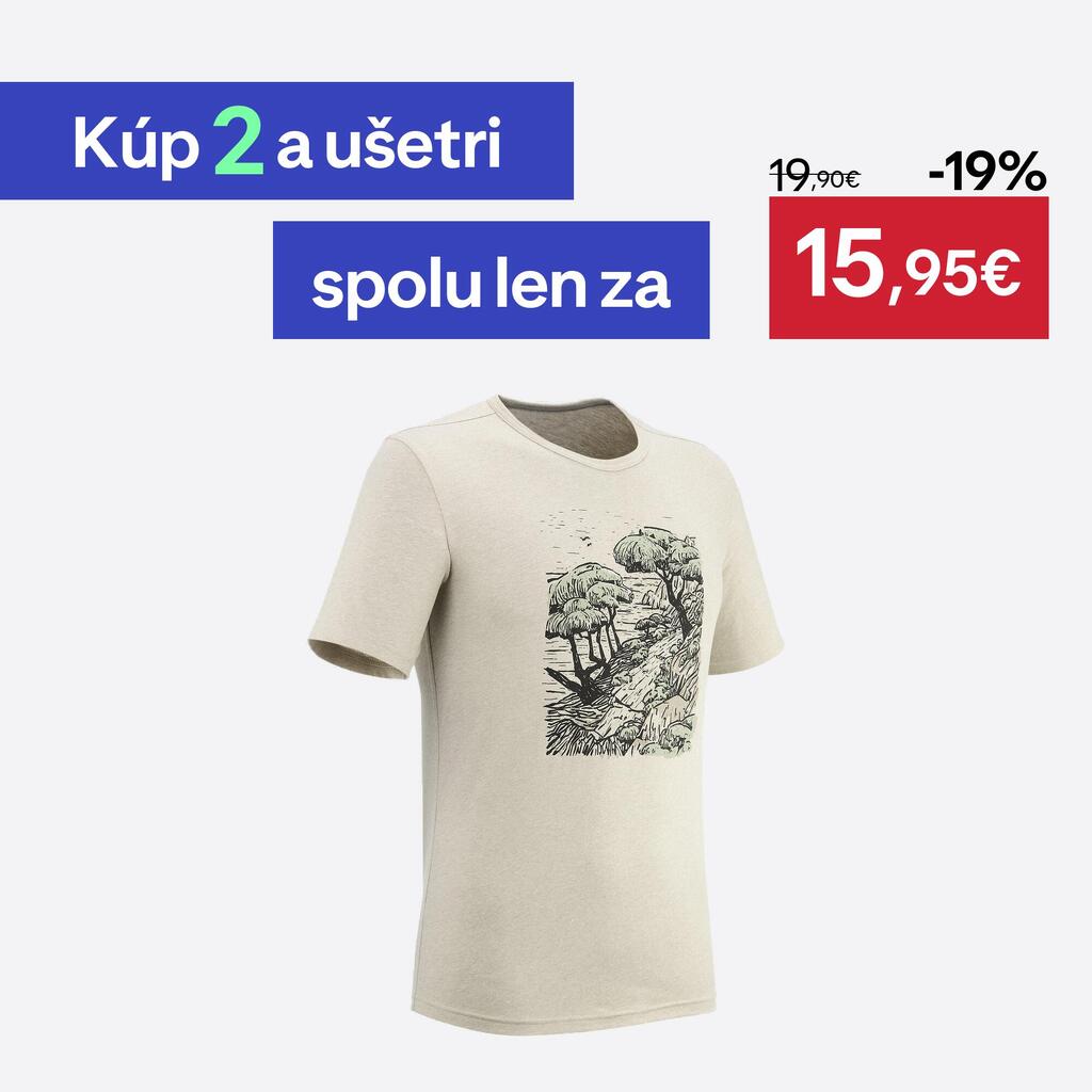 Pánske turistické tričko NH100 krátky rukáv béžové