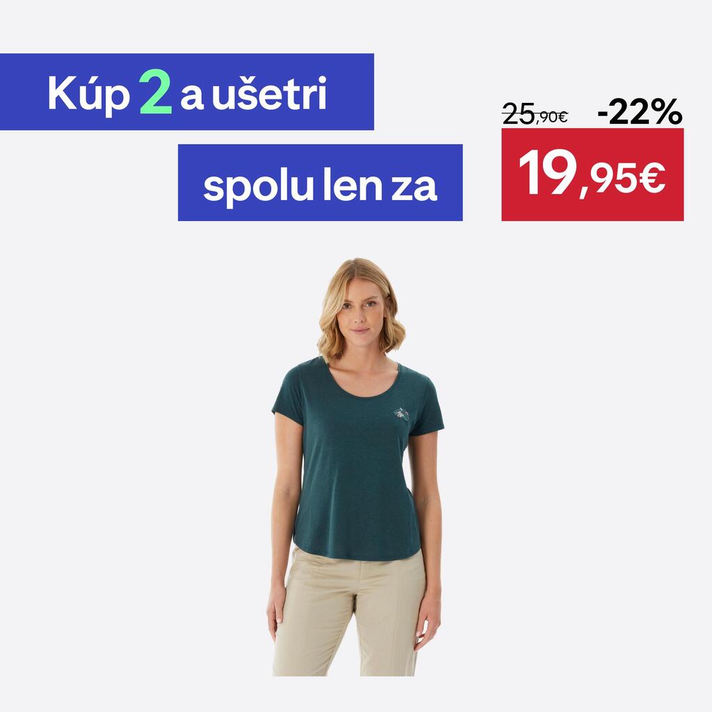 Dámske turistické tričko NH500 tmavozelené