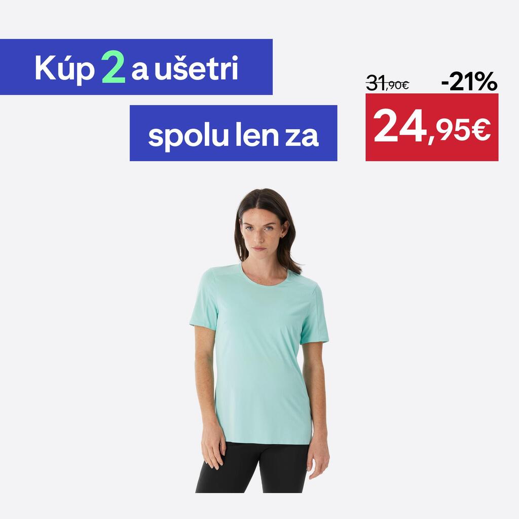 Dámske turistické tričko MH500 krátky rukáv svetlomodré