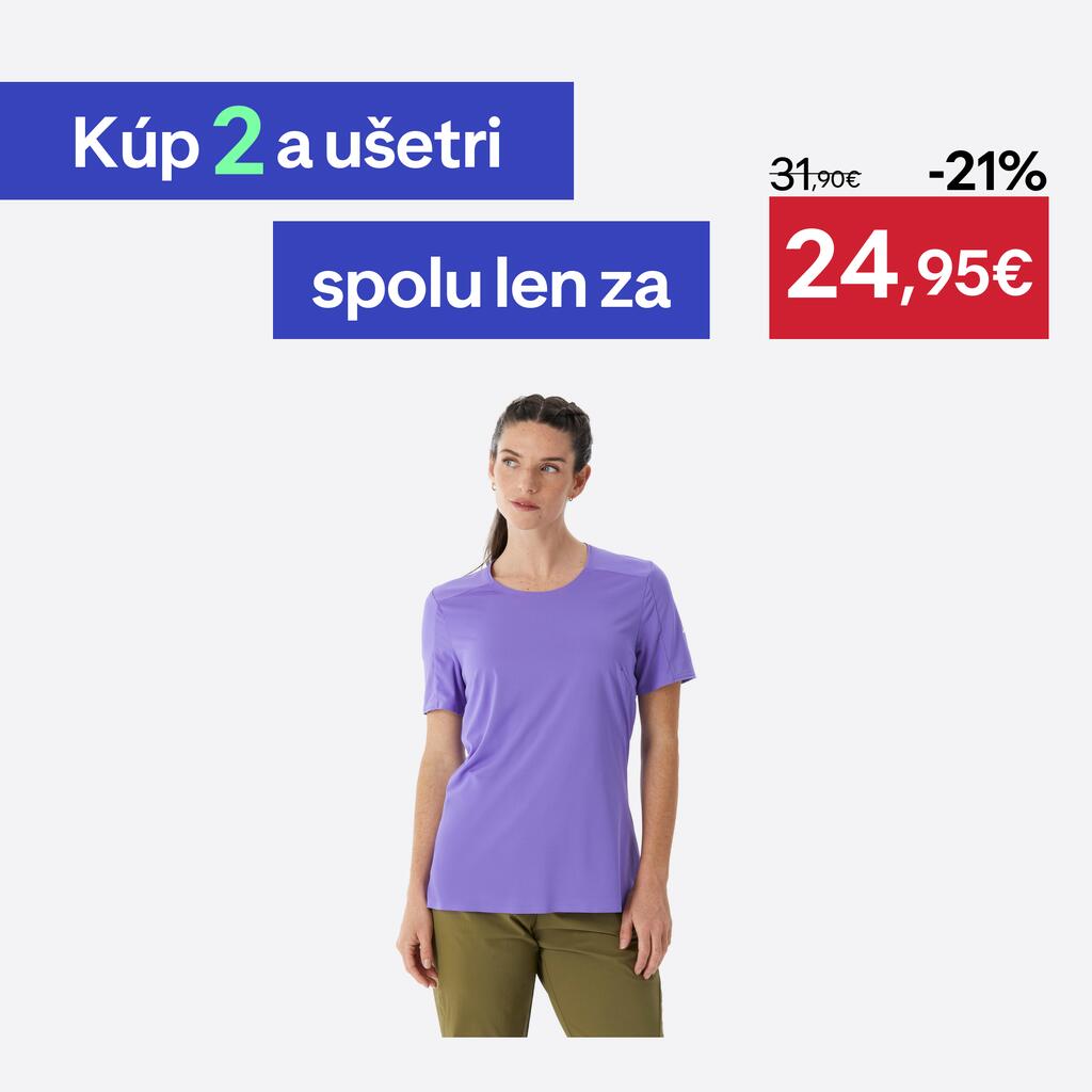 Dámske turistické tričko MH500 krátky rukáv tmavofialové