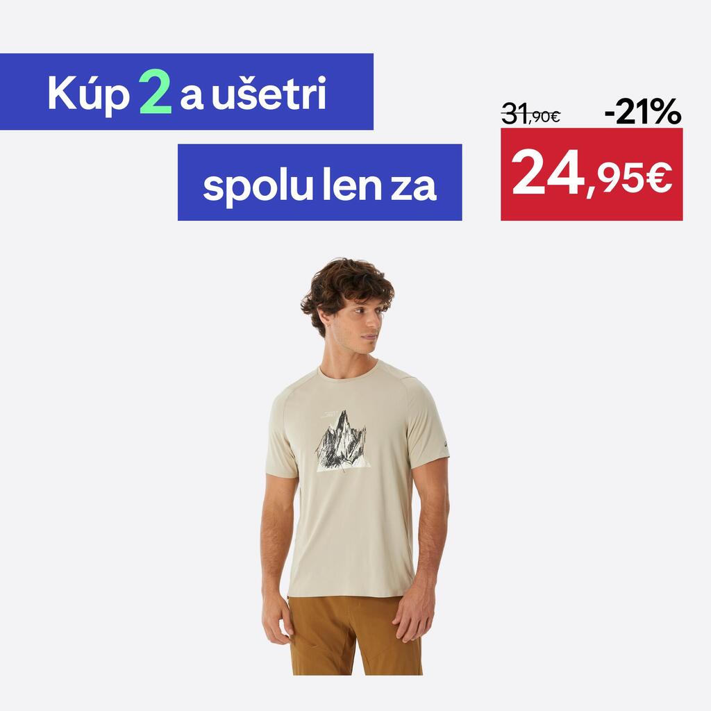 Pánske turistické tričko MH500 krátky rukáv béžové