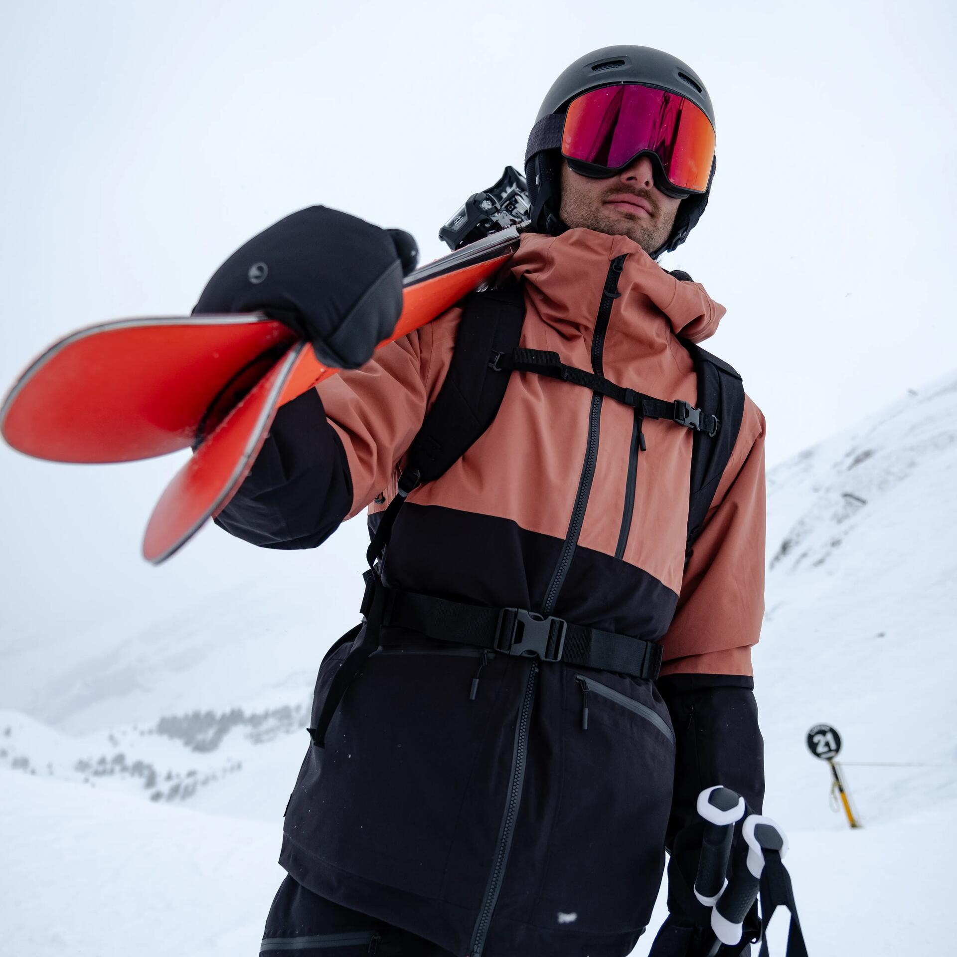 Homme ski freeride tenue de ski kaki decathlon masque rose casque de ski noir