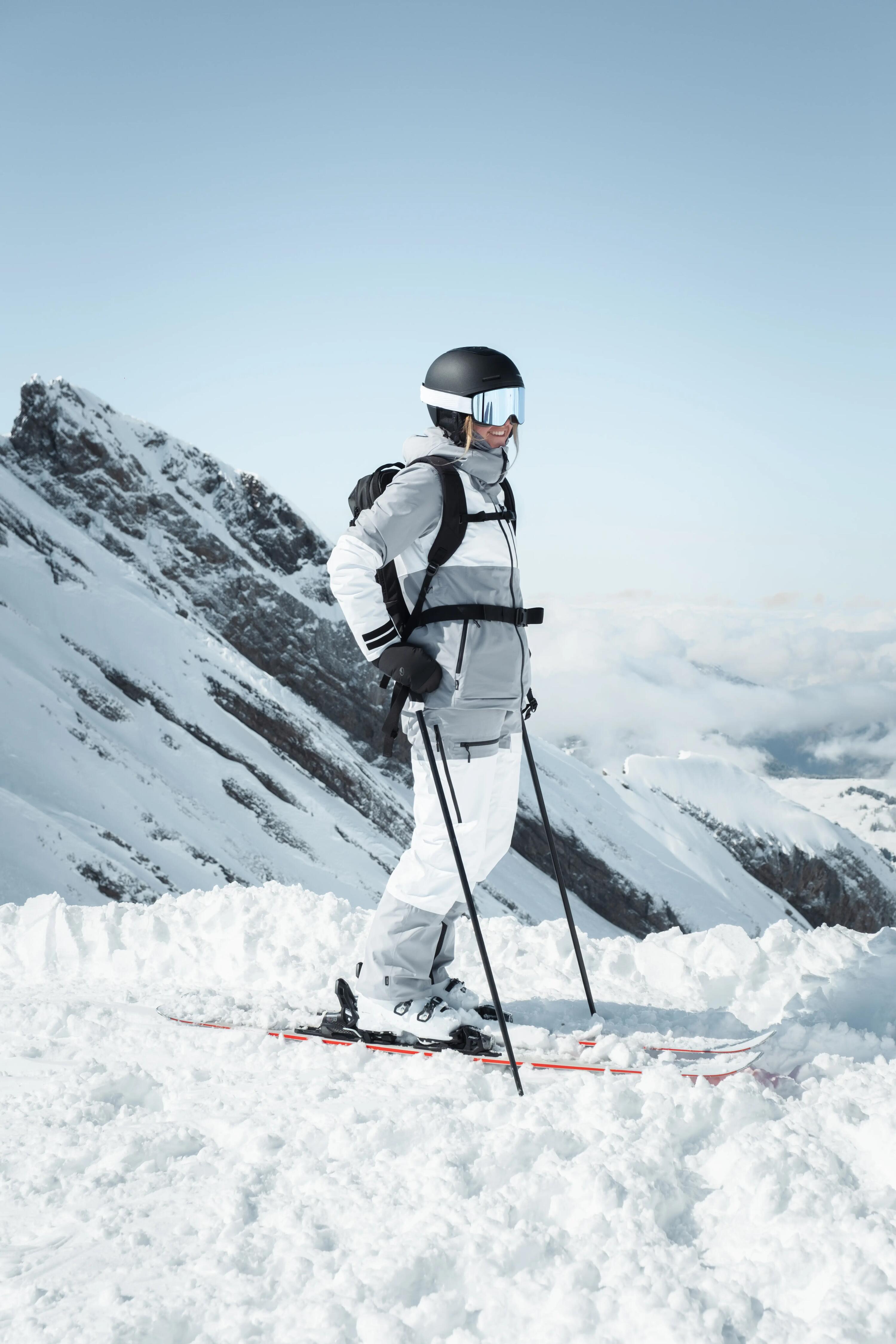 Ski- en snowboardjas 500 voor dames blauw-grijs 24/28
