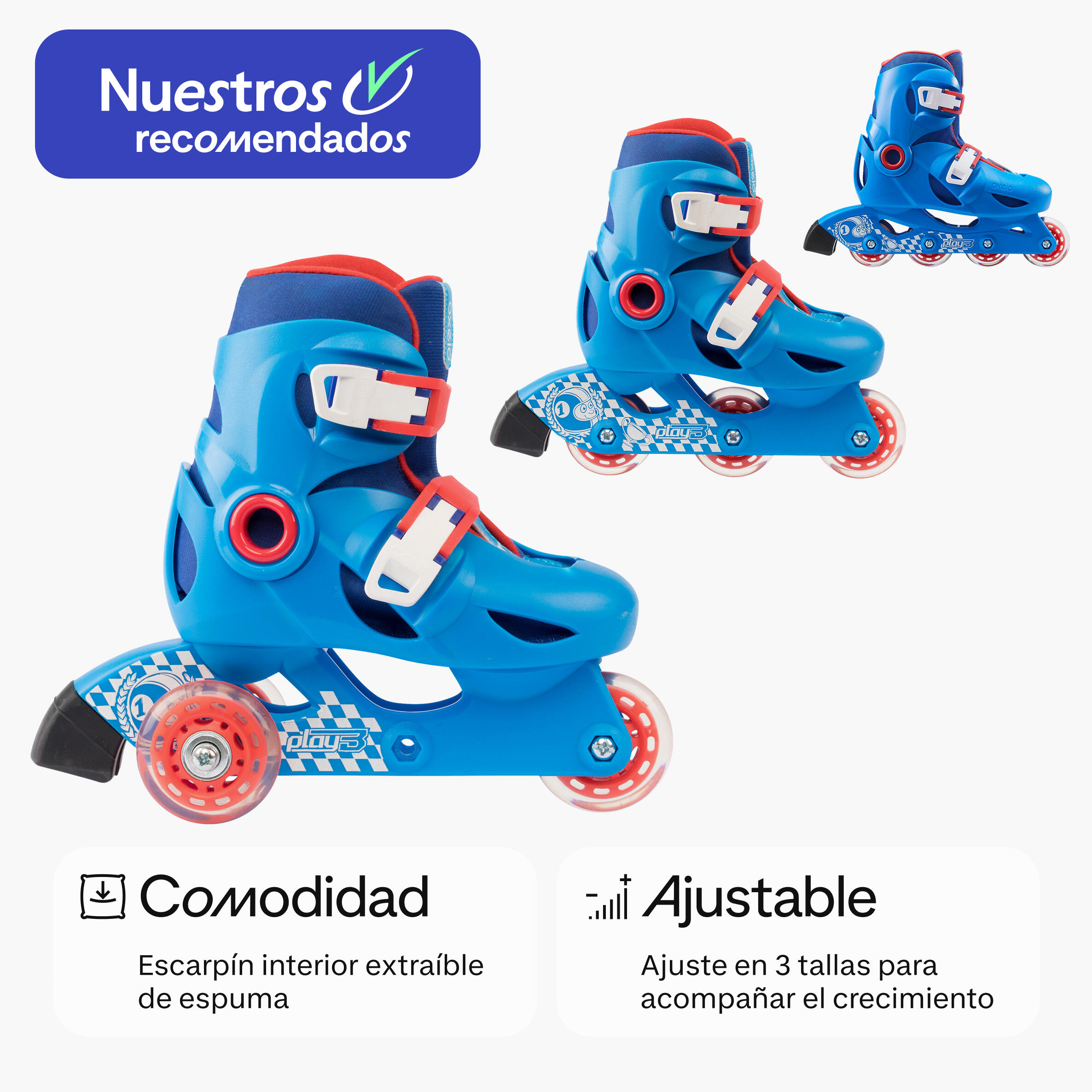 Patines Línea Niños Oxelo Ajustable 3 tallas Play 3 Azul 2/9