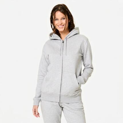 Sweat zippé fitness en molleton femme, vieux rose