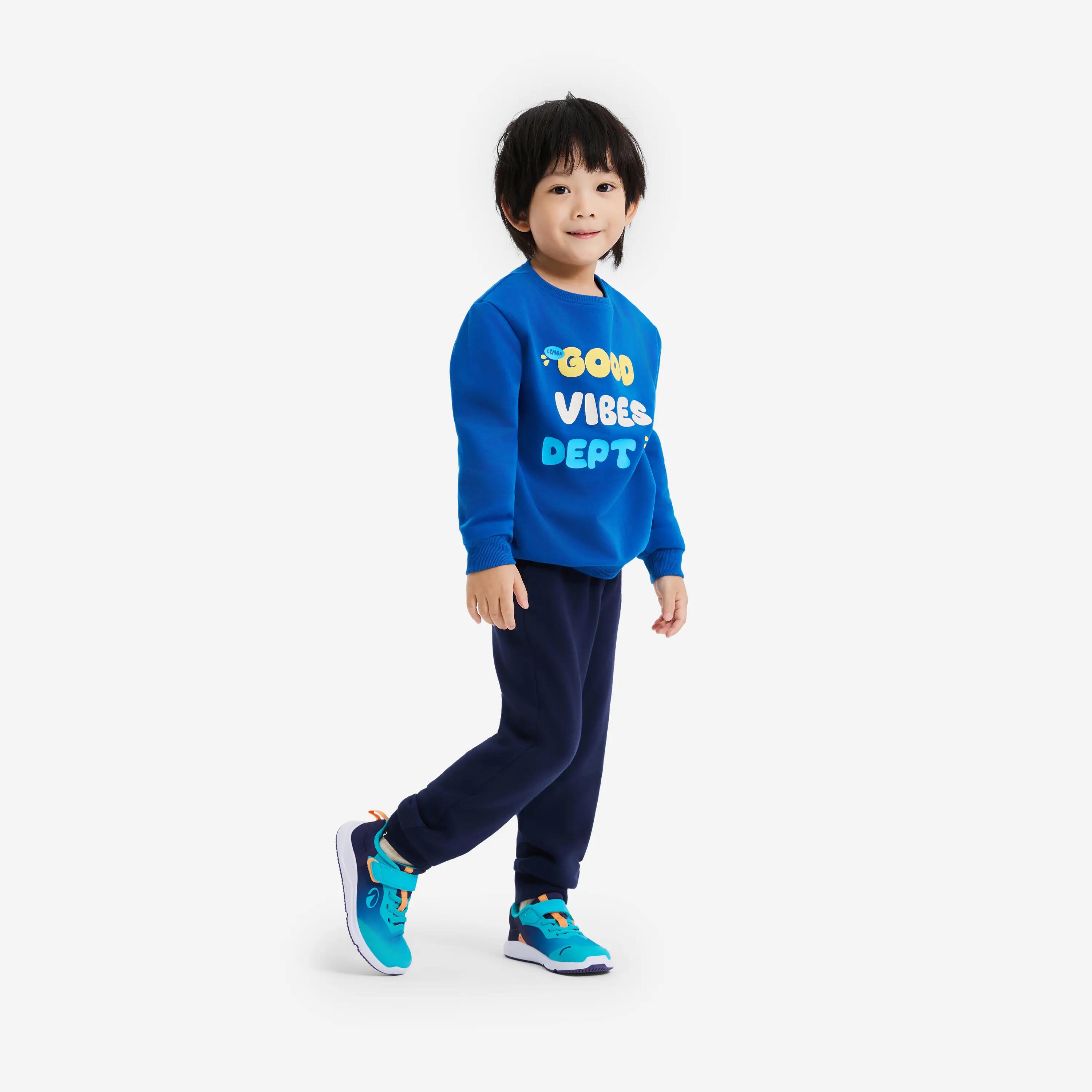 Kids’ breathable rip-tab Barefoot shoes, Stepper Sporty blue and orange 6/13