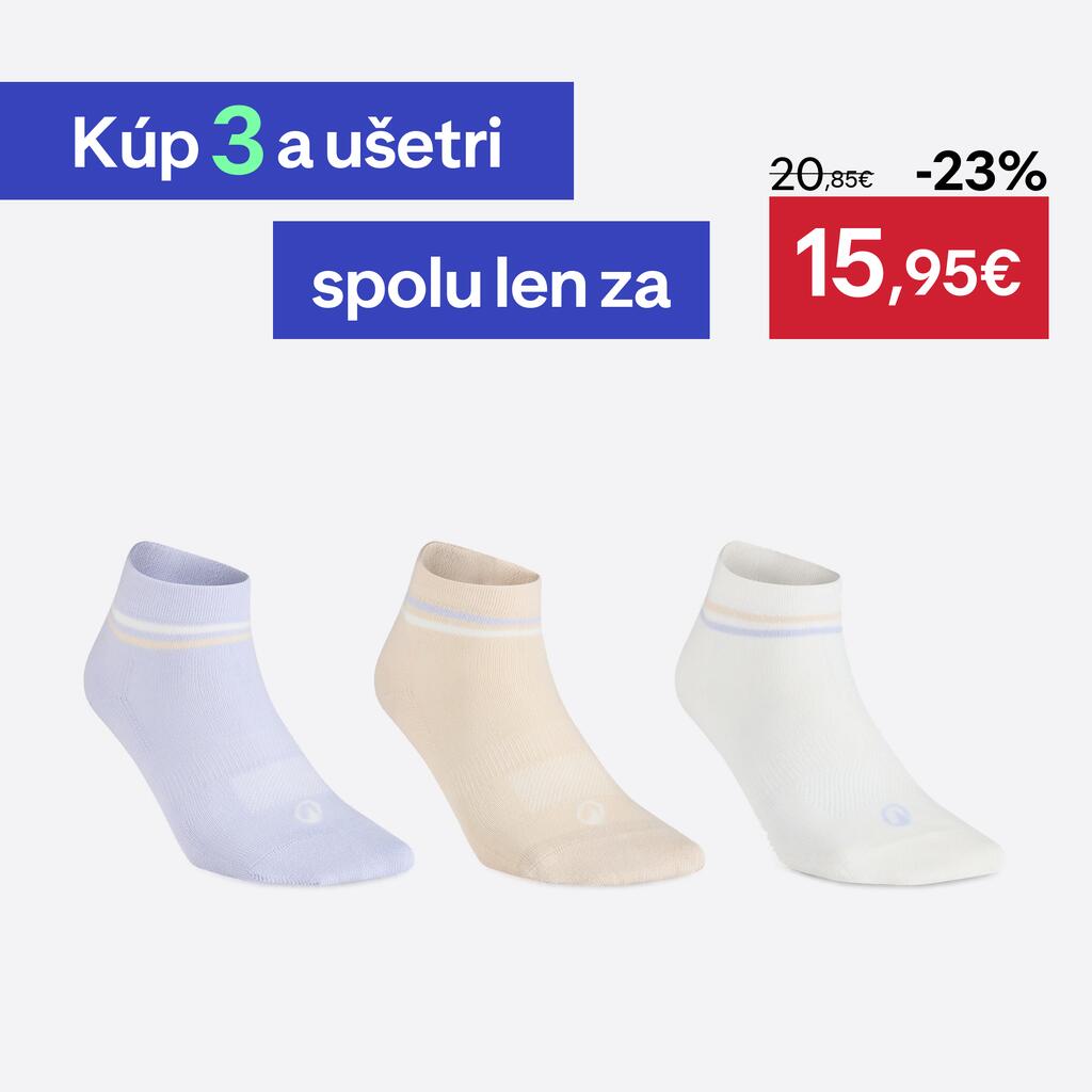 Športové ponožky RS 160 stredne vysoké 3 páry fialové, béžové, hnedé
